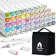 VigorFun Alcohol Markers Brush Tip, 52 Pastel Colors Dual Tip Artist Brush & Chisel Tip Sketch Art Paint Marker Pens for Adults Coloring Drawing Sketching Illustration Art Supplies Kit