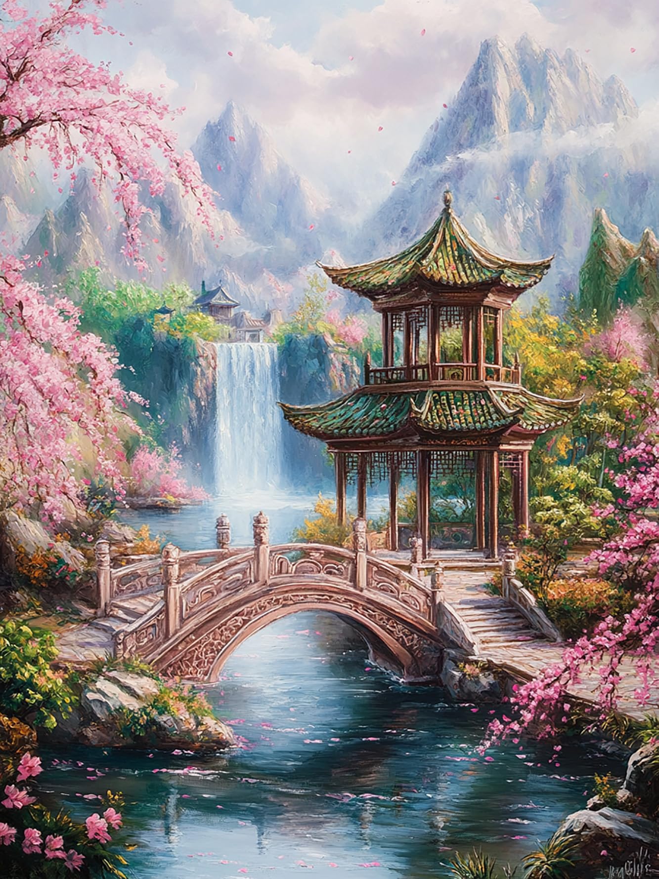 Bimkole 5D Diamond Art Kits for Adults Viewing Pavilion, Full Drill DIY Rhinestone Embroidery Set Paint with Diamonds Art Landscape by Number Kits Cross Stitch Home Wall Craft Decoration 30x40 cm