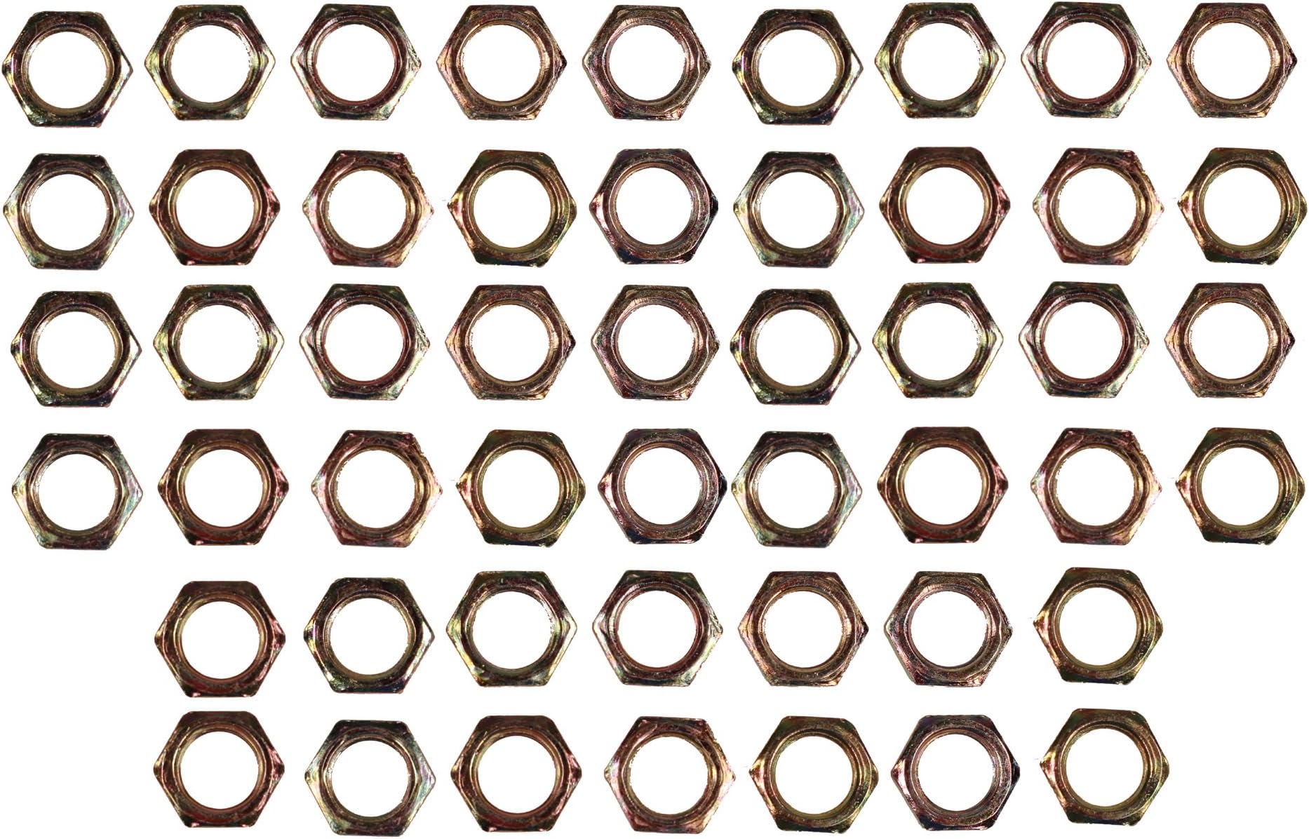 Creative Hobbies ELY233 - Steel Hex Lock Nut Fasteners - Yellow Zinc Coated, Fits 1/8IP Standard Lamp Pipe, Hardware DIY Repair Part - Pack of 50 Pieces