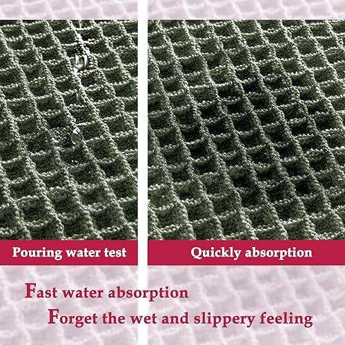 Miniatura 4 de ZALL - Tapete de baño con diseño de gofres, súper absorbente, antideslizante, color verde oscuro, 18 x 30 pulgadas, lavable a máquina, ultra suave
