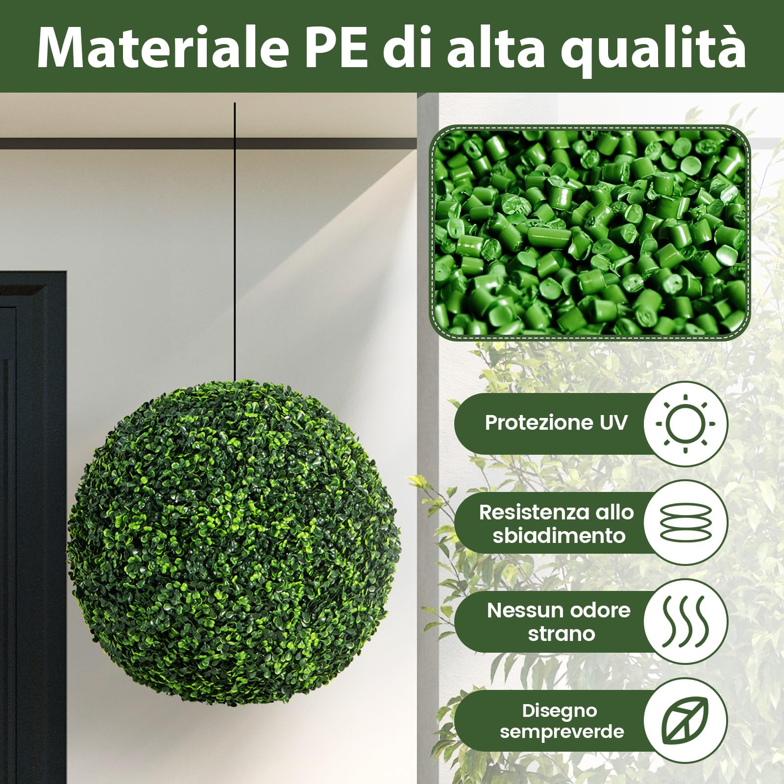 COSTWAY Pianta Artificiale con Palline di Bosso 48 cm
