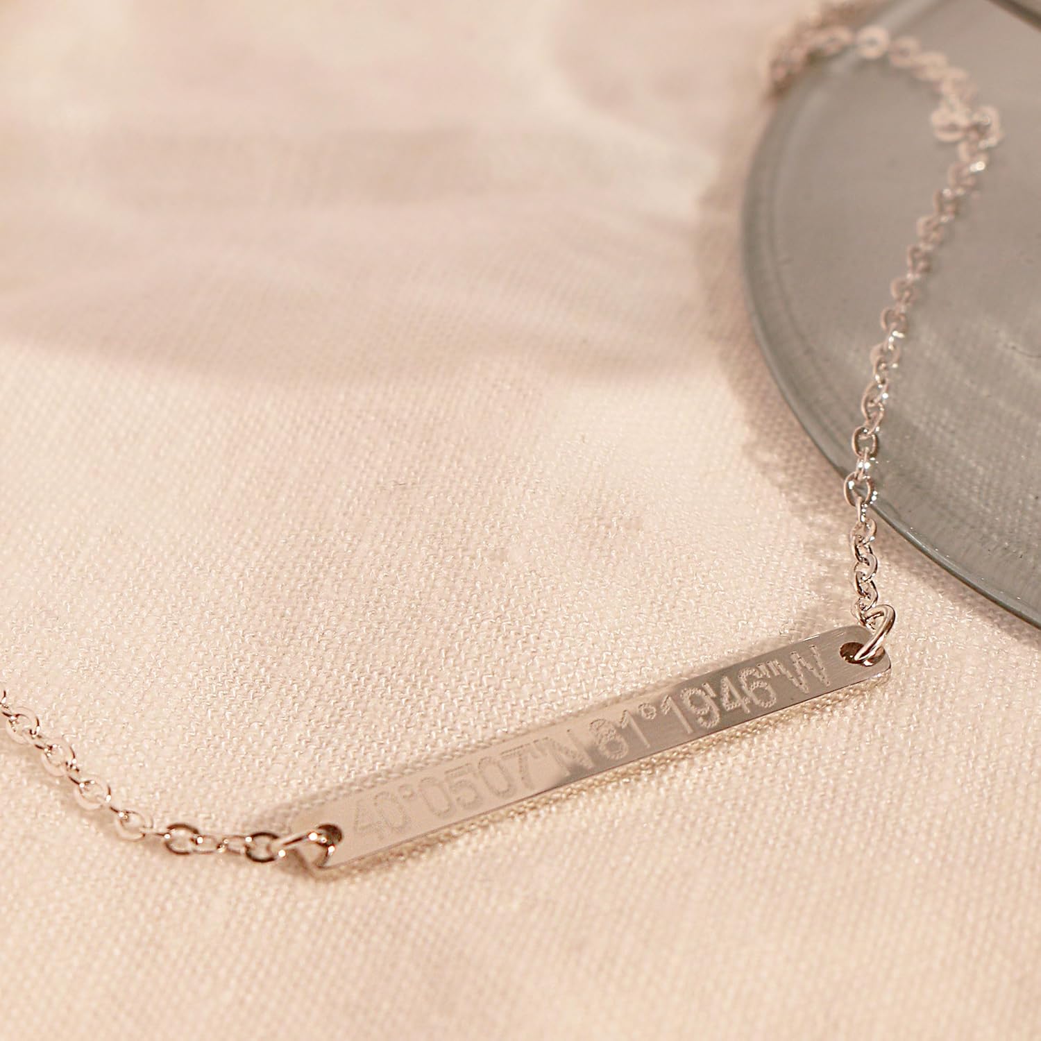 Petite Boutique Personalized Coordinate Bar Necklace Latitude Longitude 16K Plated Gold Rose Gold Silver Dainty engraving bar Christmas Bridesmaid gifts