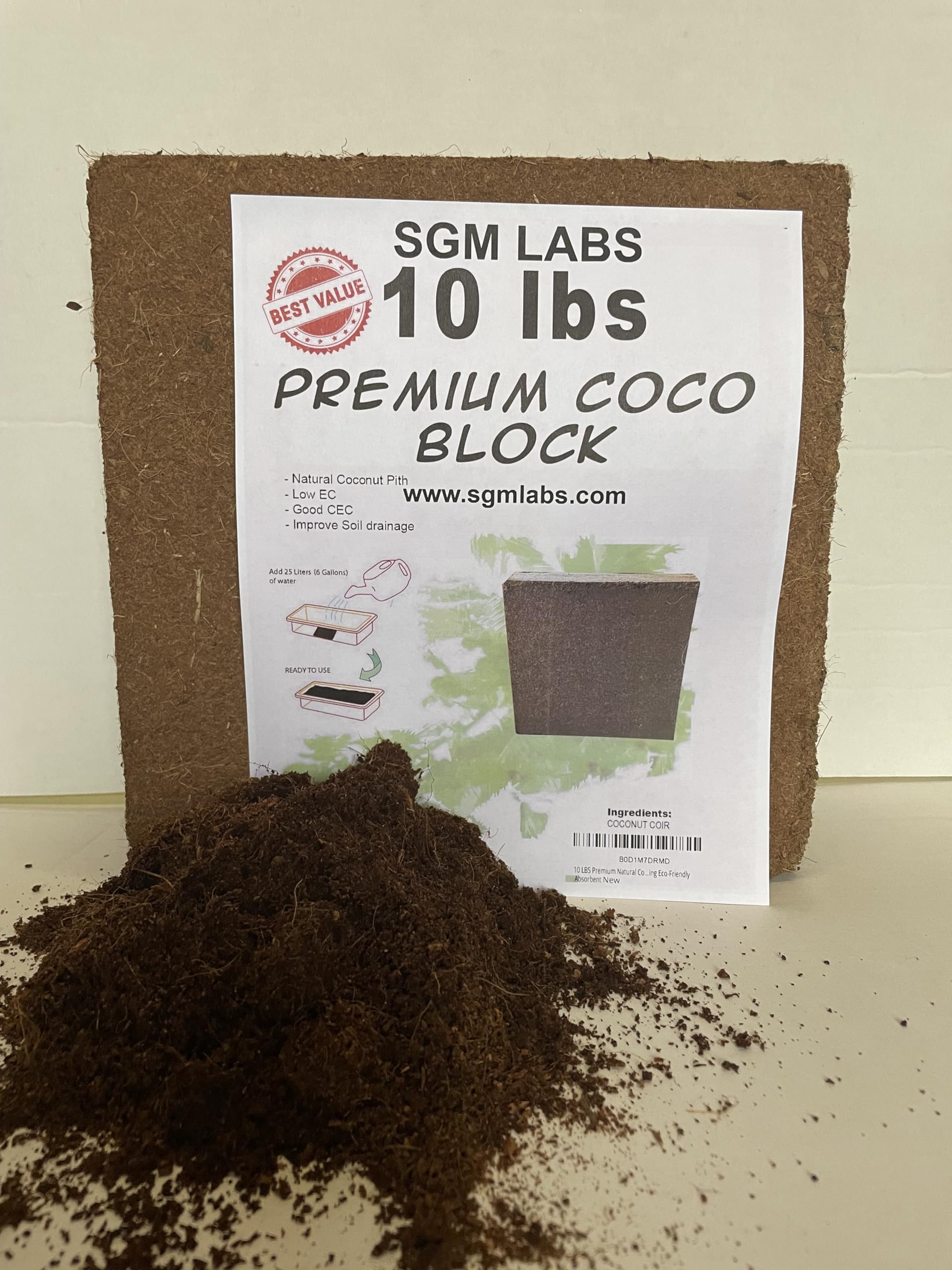 10 LBS Premium Natural Coco Coir/PEAT Compressed Block pH Bal Low EC High Vol Expansion Ideal for Flower Herb Mushroom Gardening Reptile Bedding Eco-Friendly Absorbent, BROWN