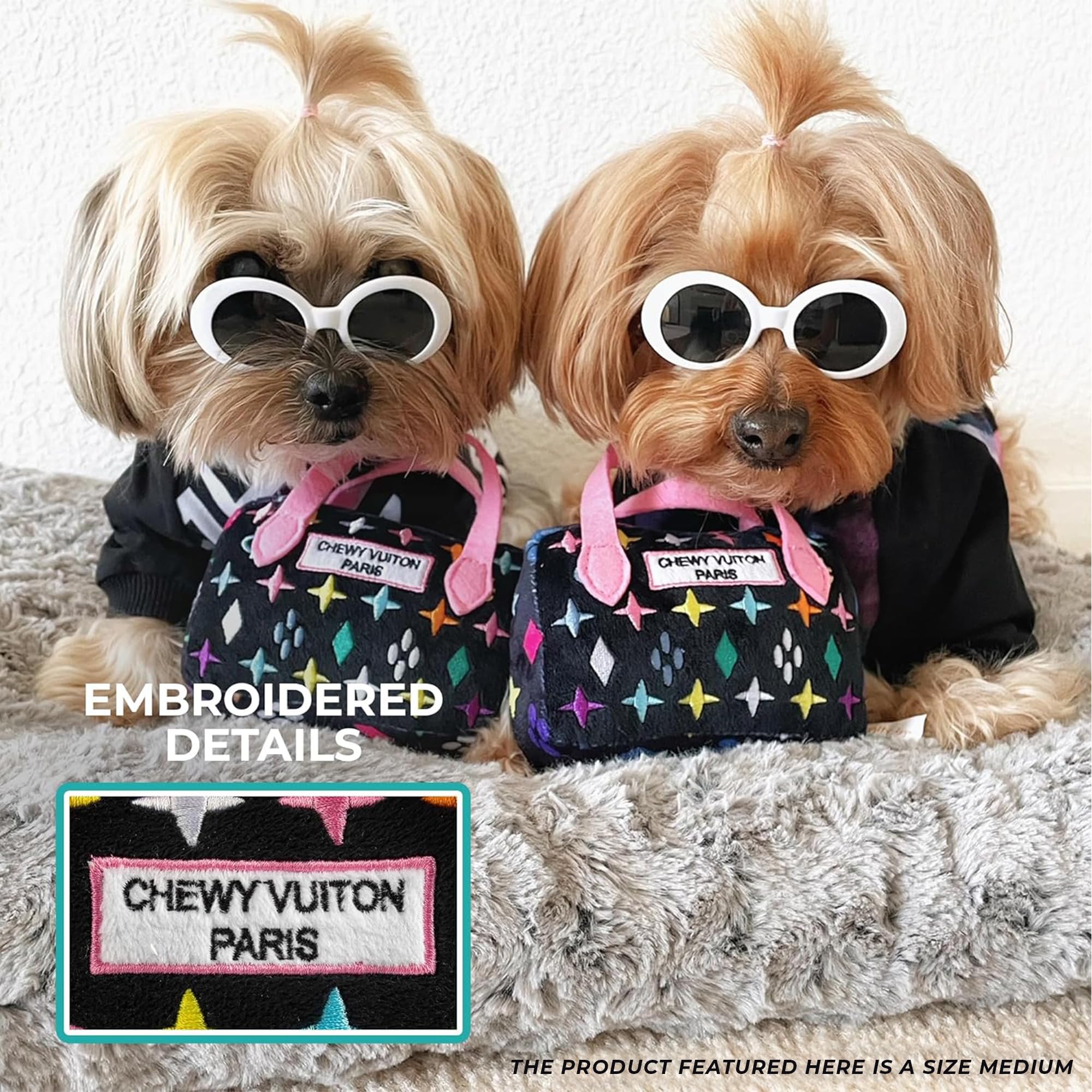 Haute Diggity Dog Chewy Vuiton – Plüsch-Hundespielzeug Mit Quietscher, Schwarzes Monogramm-Design, Maschinenwaschbar