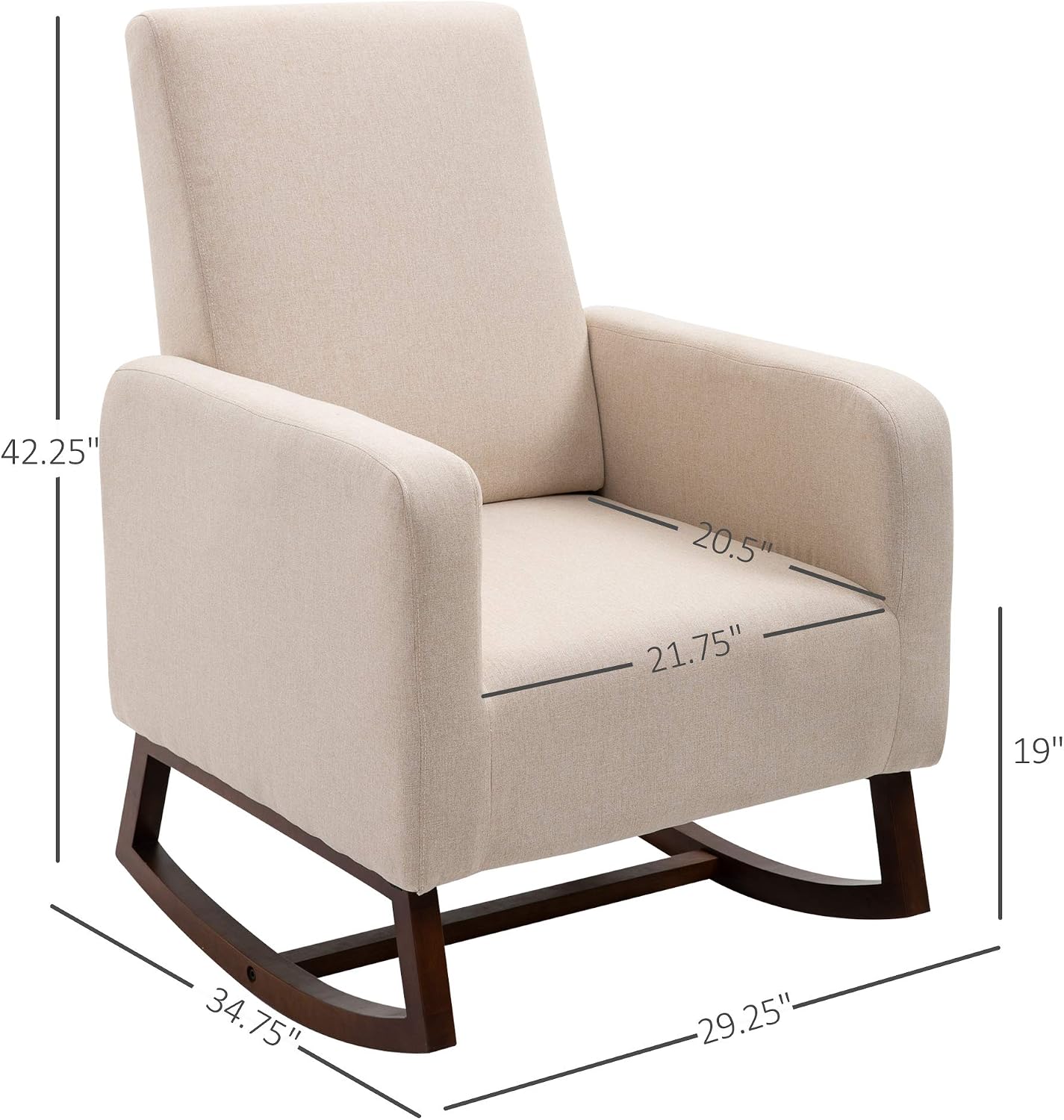 HOMCOM Accent Lounge Rocking Chair with Solid Curved Wood Base and Linen Padded Seat, Cream White