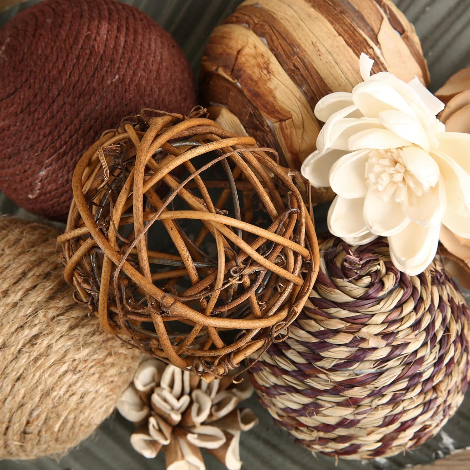 Decorative Bowl & Vase Filler Balls for Home Decor, Set of 6 PCS Natural Tone Rattan Wicker Balls Centerpieces Decoration, Decorative Orbs Vase Bowl Filler for Table Centerpieces
