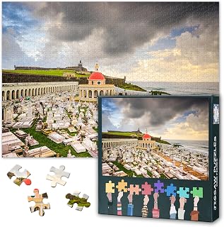 Jigsaw Puzzle 1000 Piece for Adults Fort San Felipe Del Morro Old San Juan Puerto Rico Artwork Coastal Fortress Painting Challenging Wall Decor Living Room Home Decor 27.5x19.7 Inch