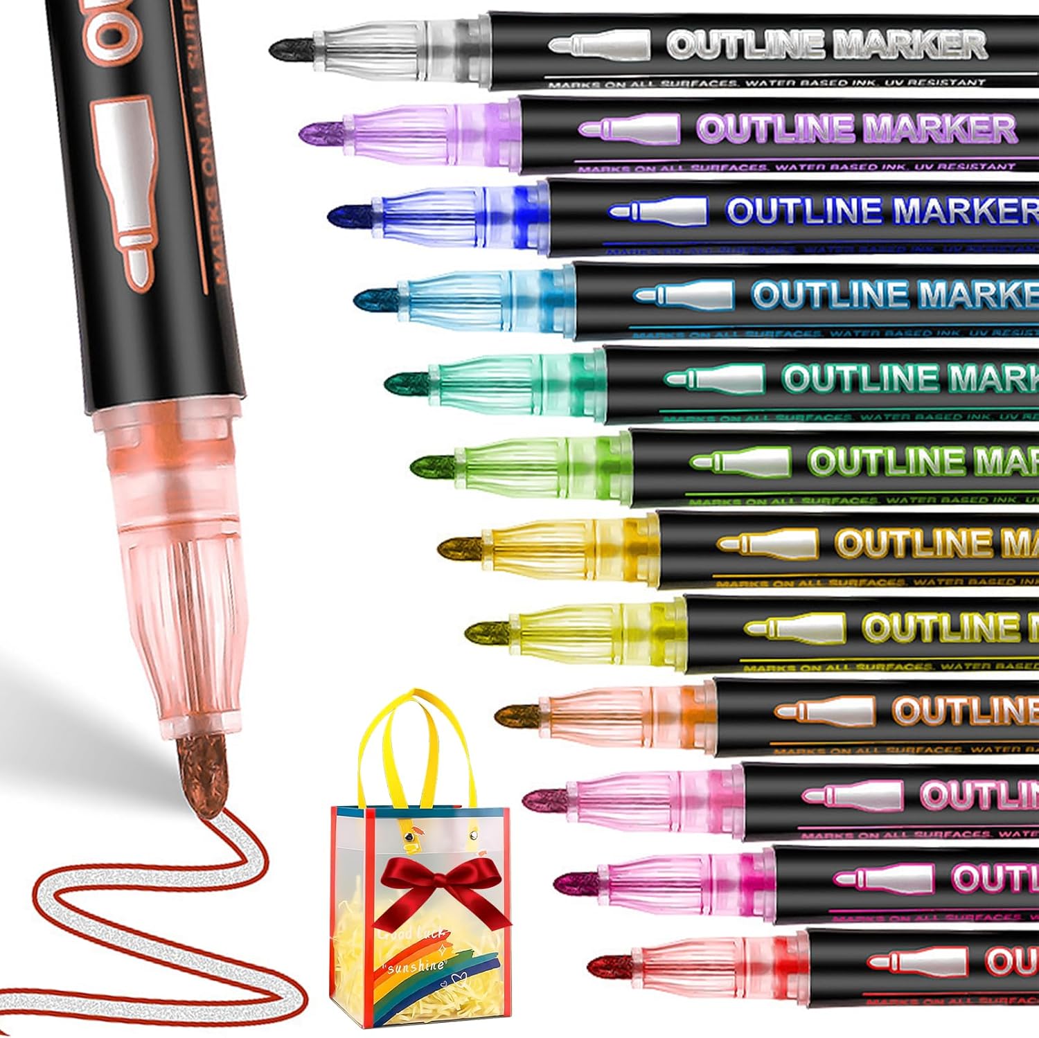 Magische Stifte, Illuminateupon/Neattidyly Marker Pen for Highlight, Markers Metallic Markers Pen, Double Line Super Squiggles Metallic Glitter Pens for Drawing and Scribbling Cards (12Colors) Magische Stifte, Illuminateupon/Neattidyly Marker Pen for Highlight, Markers Metallic Markers Pen, Double Line Super Squiggles Metallic Glitter Pens for Drawing and Scribbling Cards (12Colors)