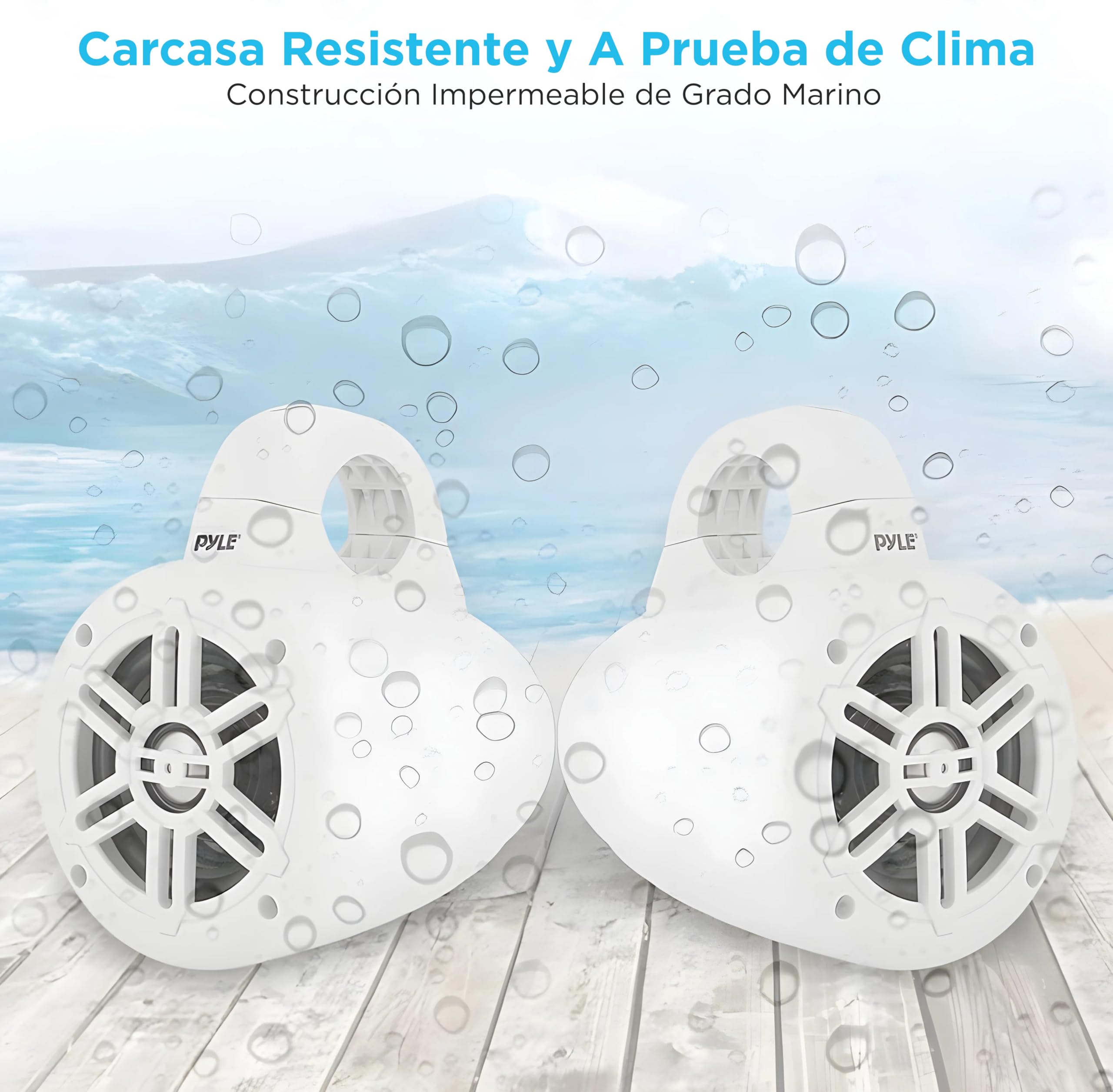 Pyle Altavoces de Torre, Wakeboard Marinos, A Prueba de Agua, Subwoofer Doble de 4”, 300W, Kit de Sistema de Audio, para Barco, Tweeter de cupula de Titanio, Abrazaderas de Montaje