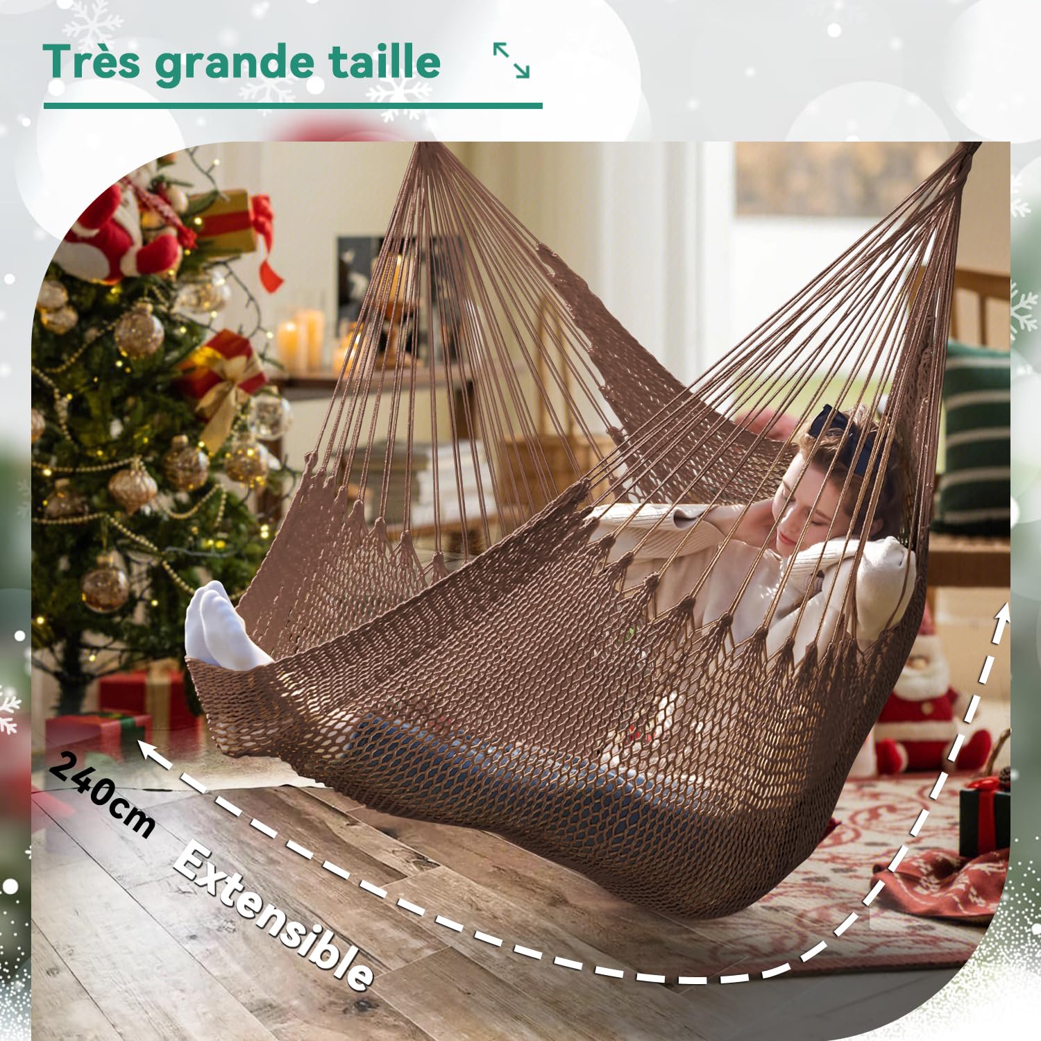 Bathonly Siège Suspendu Chaise Un Caraïbe avec Barre en Métal Amovible, Grande Hamac Chaise Pivotante, Chaise Suspendue en Corde XL pour Extérieur Et Intérieur, Capacité de 150 Kg, Marron