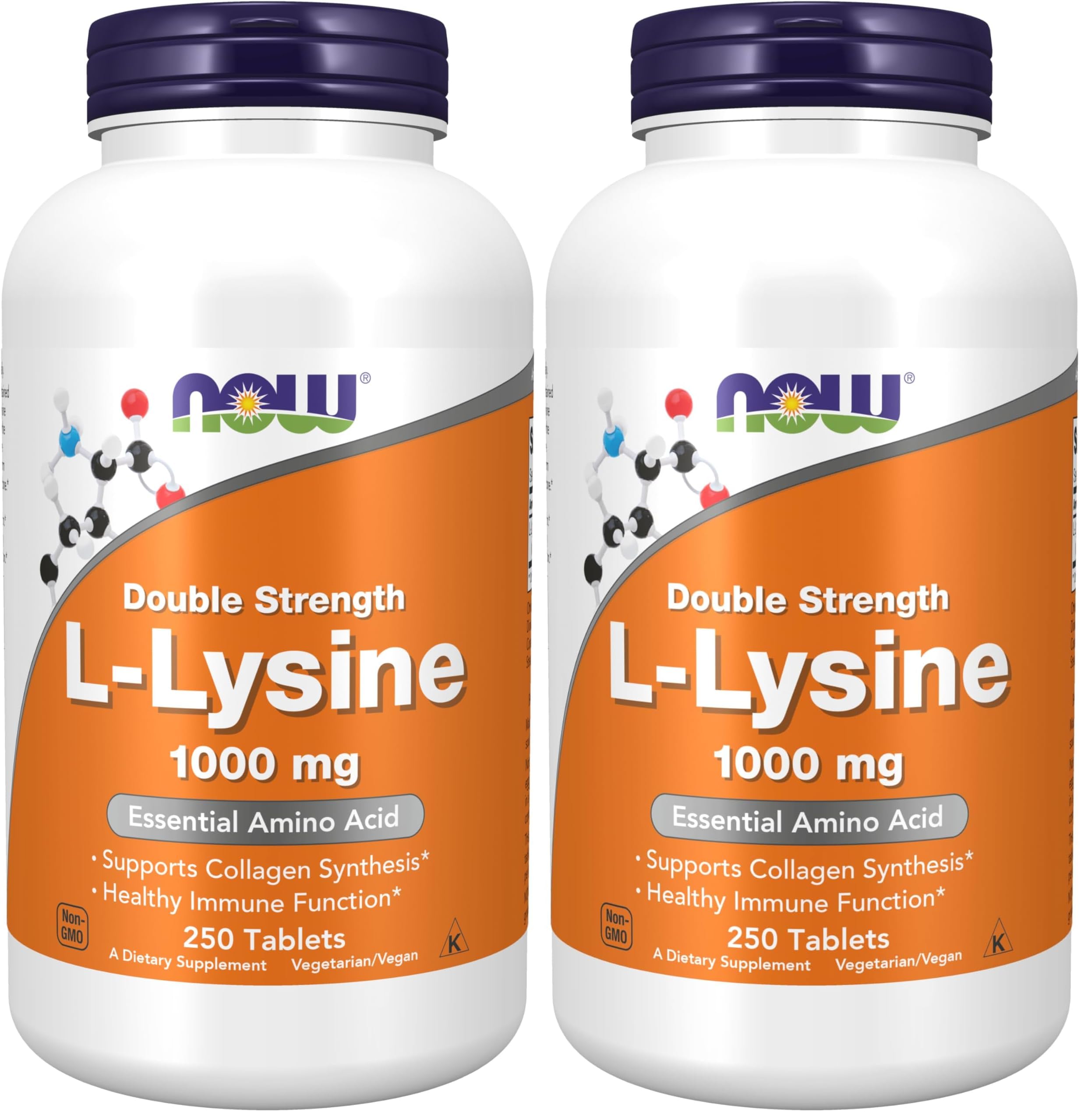 NOW Foods Supplements,L-Lysine (L-Lysine Hydrochloride) 1,000 mg,Double Strength,Amino Acid,250 Tablets,(Pack of 2) 250 Count (Pack of 2)
