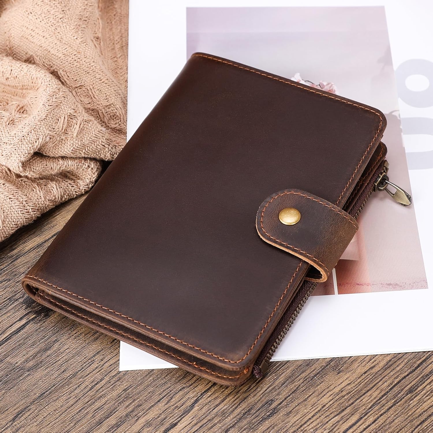Polare Full Grain Leather Travel Passport Holder with YKK Zipper Pocket Snap Passports Cover RFID Blocking Passport Wallet Holders 2 Passports (Dark Brown with Zipper Pocket) - Image 2