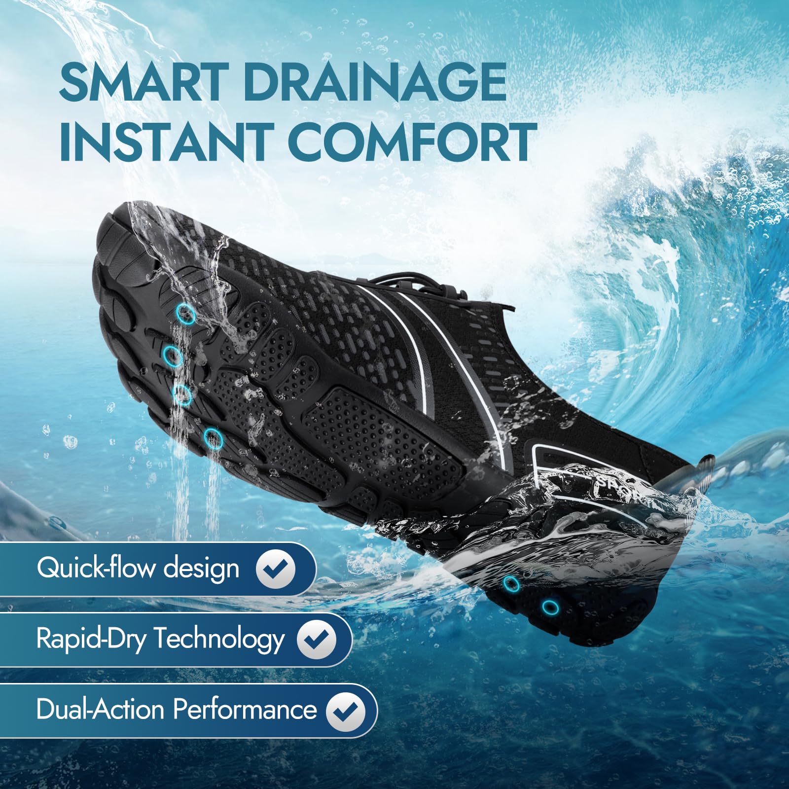 ATHMILE Zapatos acuáticos para senderismo y hombre descalzos para mujer, playa, natación, piscina, río, secado rápido, atléticos, puntera ancha, deportes al aire libre, kayak, barco, escalada, yoga