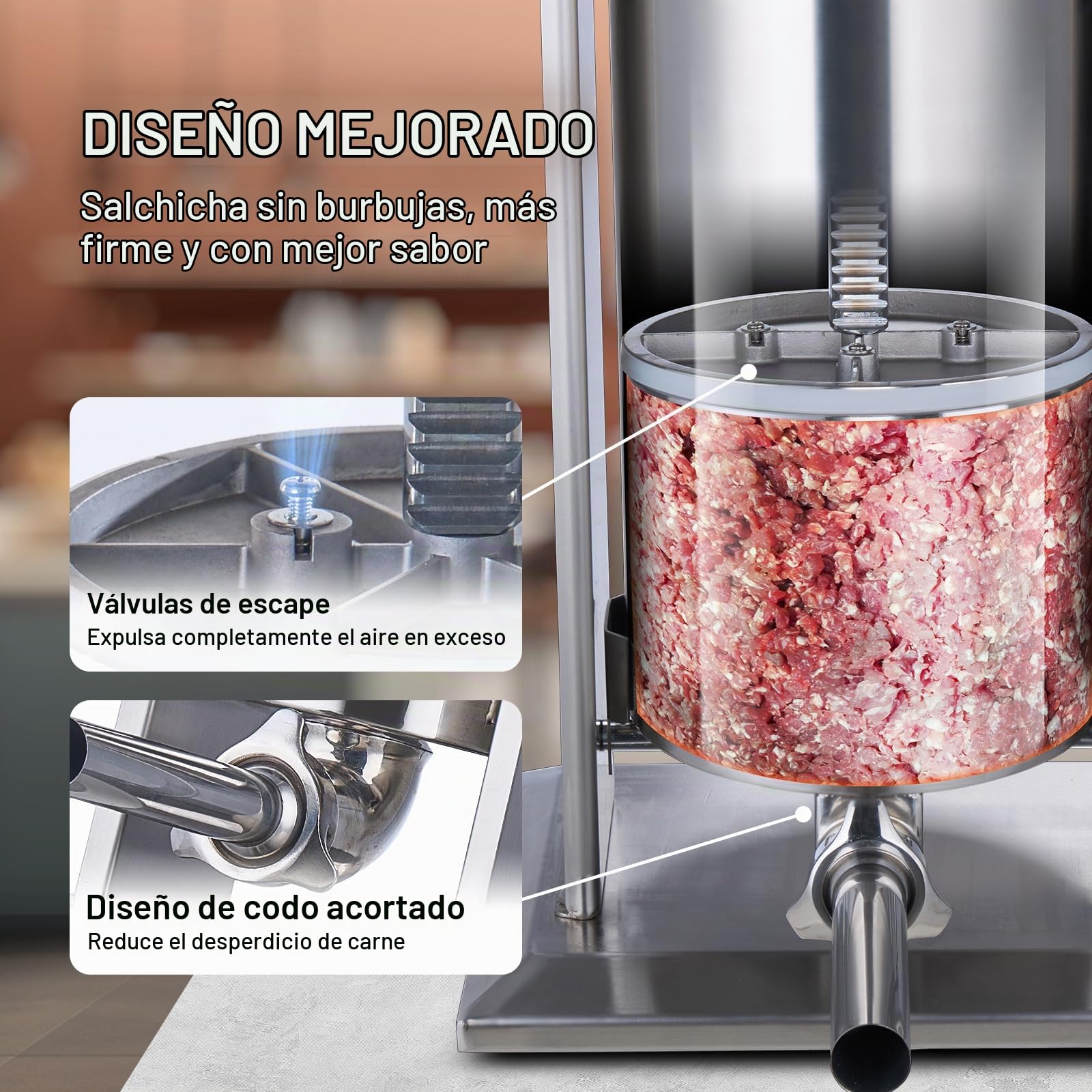 VEVOR Embutidora Eléctrica de Salchichas Vertical de 25 L, Motor de 400 W, Control de Velocidad Continuo y Pedal, Fabricada en Acero Inoxidable 304 Apto para Uso Alimentario, 460 x 420 x 930 mm