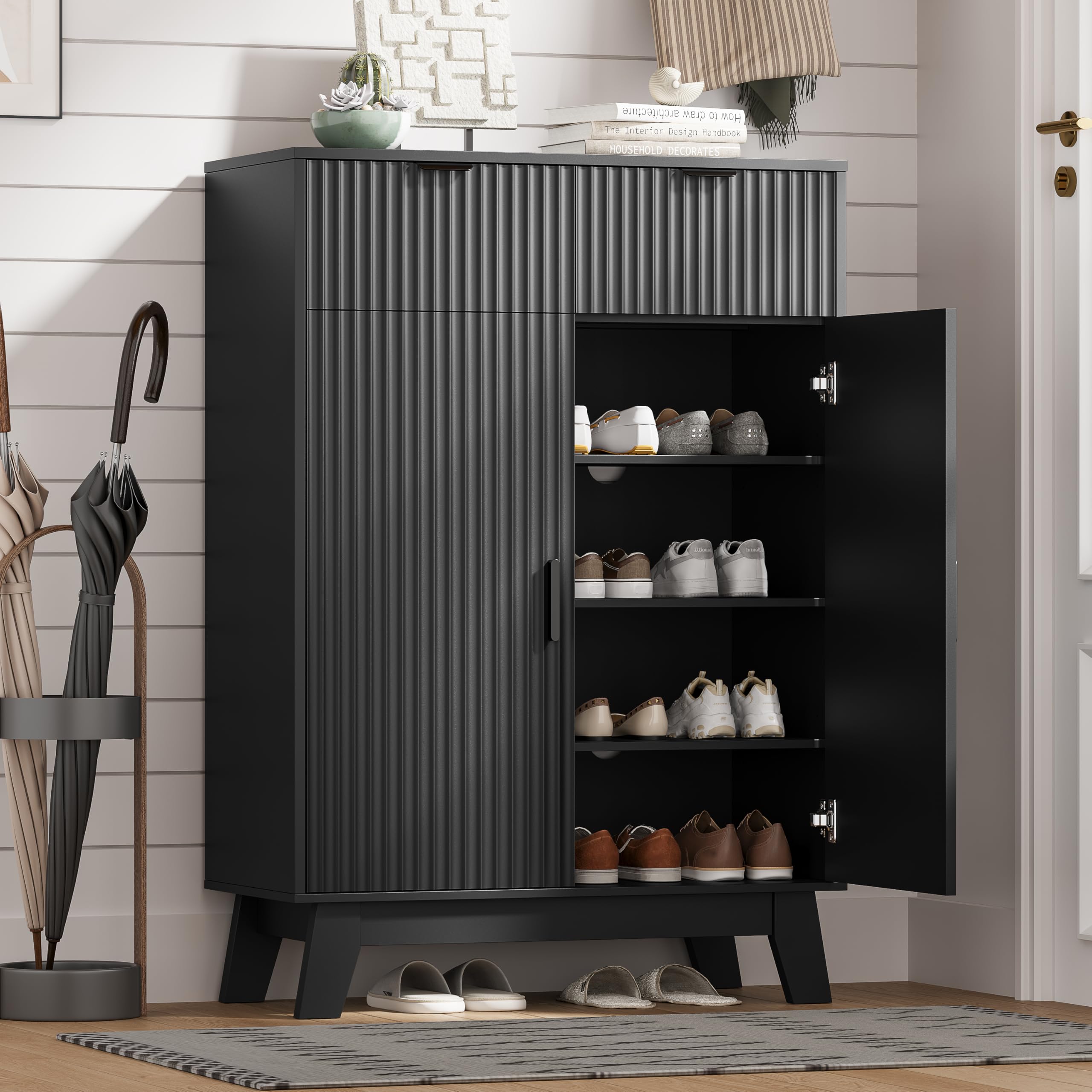 HUANLEGO Shoe Cabinet Storage for Entryway with Doors, Black