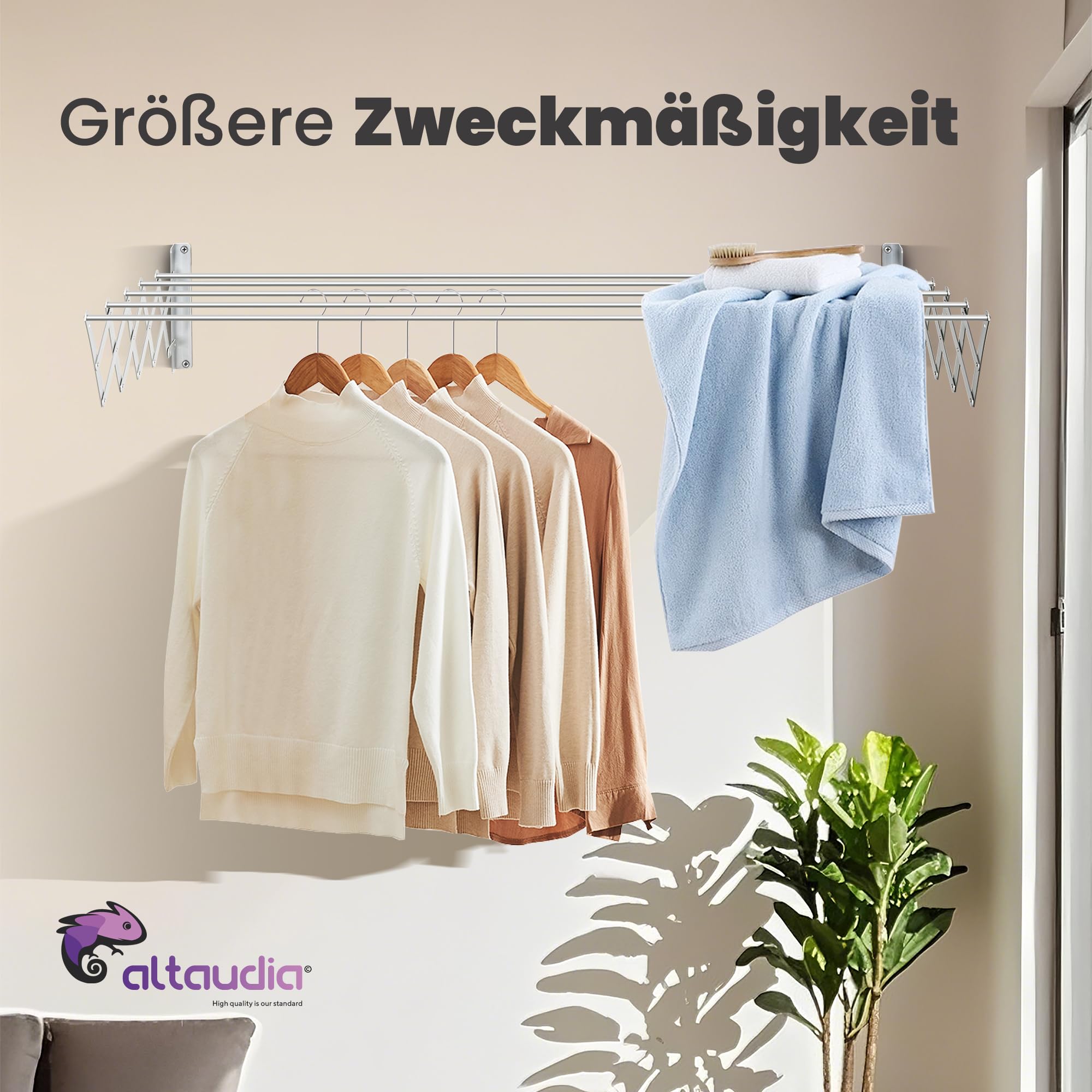 Wandtrockner Ausziehbar 120cm Antioxidans – Unsichtbar und Klappbar mit 6 Aluminiumstangen, Ausziehbar 9.5–60 cm, Wandmontage innen Oder Außen, Einfache Montage, Sichtbar