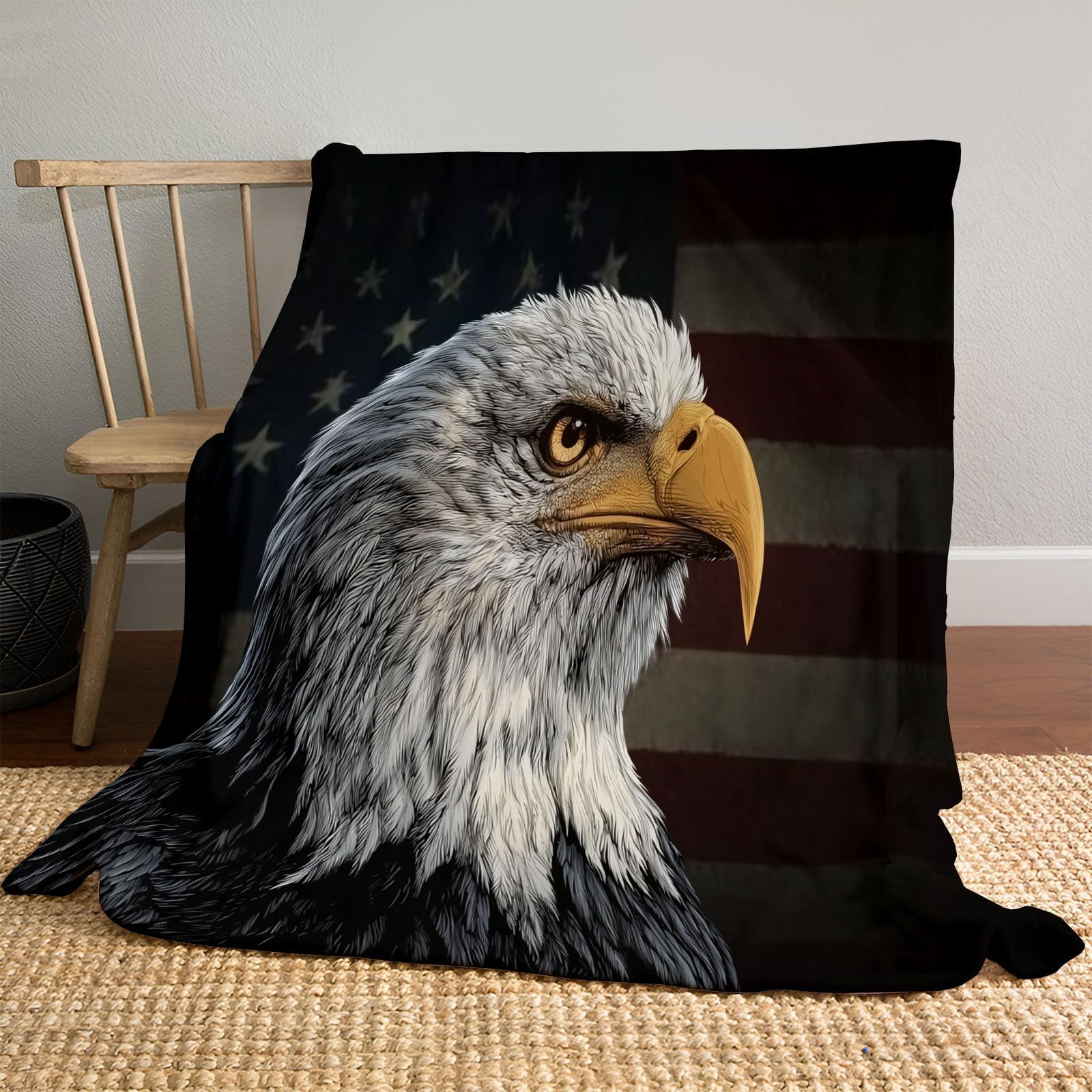 ANALTIRCE Bald Eagle Head American Flag Blanket Throw Blanket,Cozy Plush Fleece Flannel Animal Blankets Party Gifts for Girls Boys Women Men 140×180 cm (55.12×70.87 in)