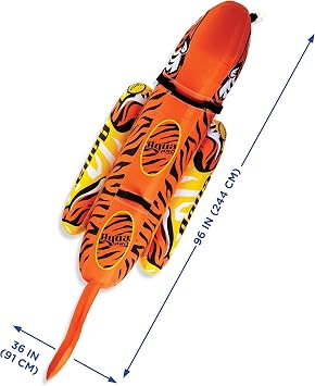 Aqua Pro Giant Towable Tiger Tube, 1-2 Riders, Double-Pontoon Inflatable Tiger Boat Tube, Orange/Yellow