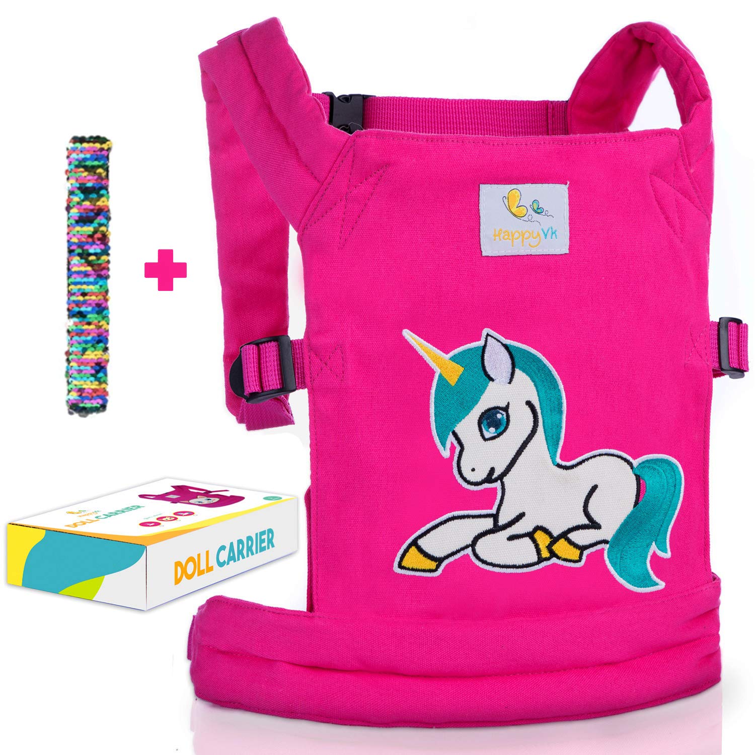 HappyVk- Baby Doll Carrier- Doll Carrier Front Back for Little Girls- Unicorn