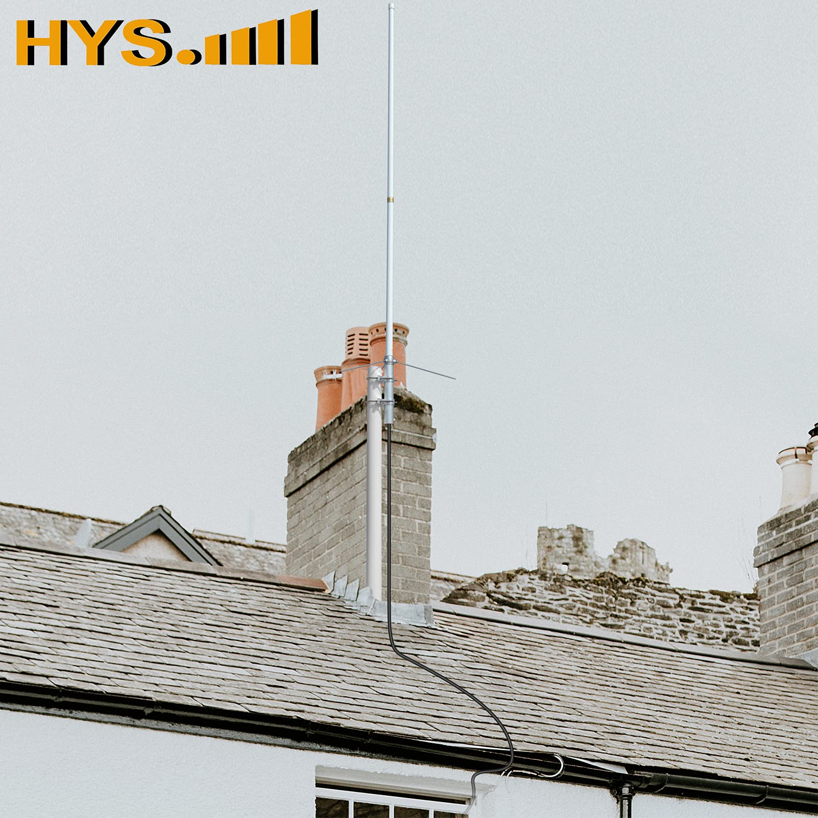 HYS 200W GMRS Antenne en fibre de verre préréglée Land Mobile Omni en fibre de verre, 462 MHz à 467 MHz UHF 7,2 dBi Gain Base Antenne pour Motorola Repeater GR500 GR300 GR1225, blanc fibre de verre