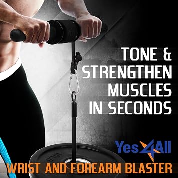 Yes4All Wrist and Forearm Blaster, Build Massive Grip Strength & Muscles with Steel Wrist Roller & Forearm Roller, Heavy Duty Arm Blaster Fits 1 & 2 Weight Plates, Improve Lifting Power