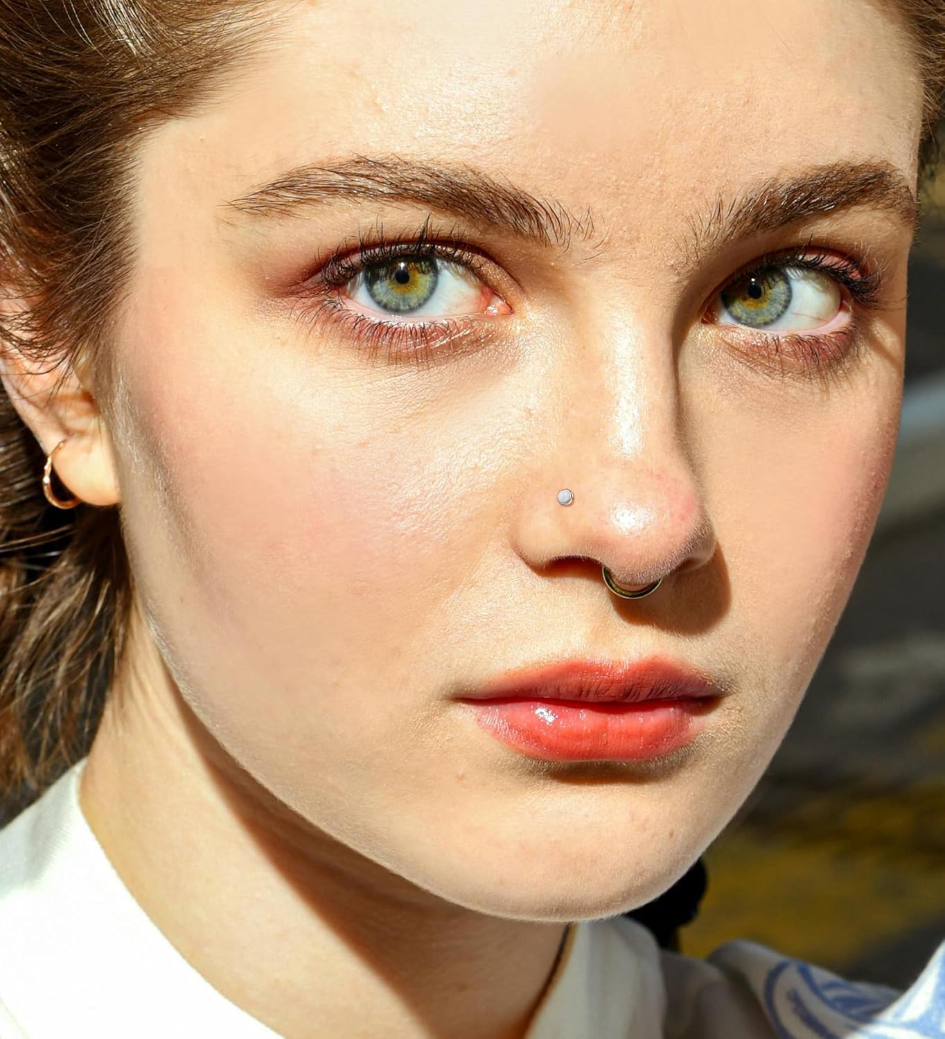 3mm G23 Titanium Opal Nose Rings Studs Hypoallergenic L Shaped Screw Small Nose Rings for Women Men 20G Handmade 14K Gold Plated Nose Nostril Piercing Jewelry - Image 4