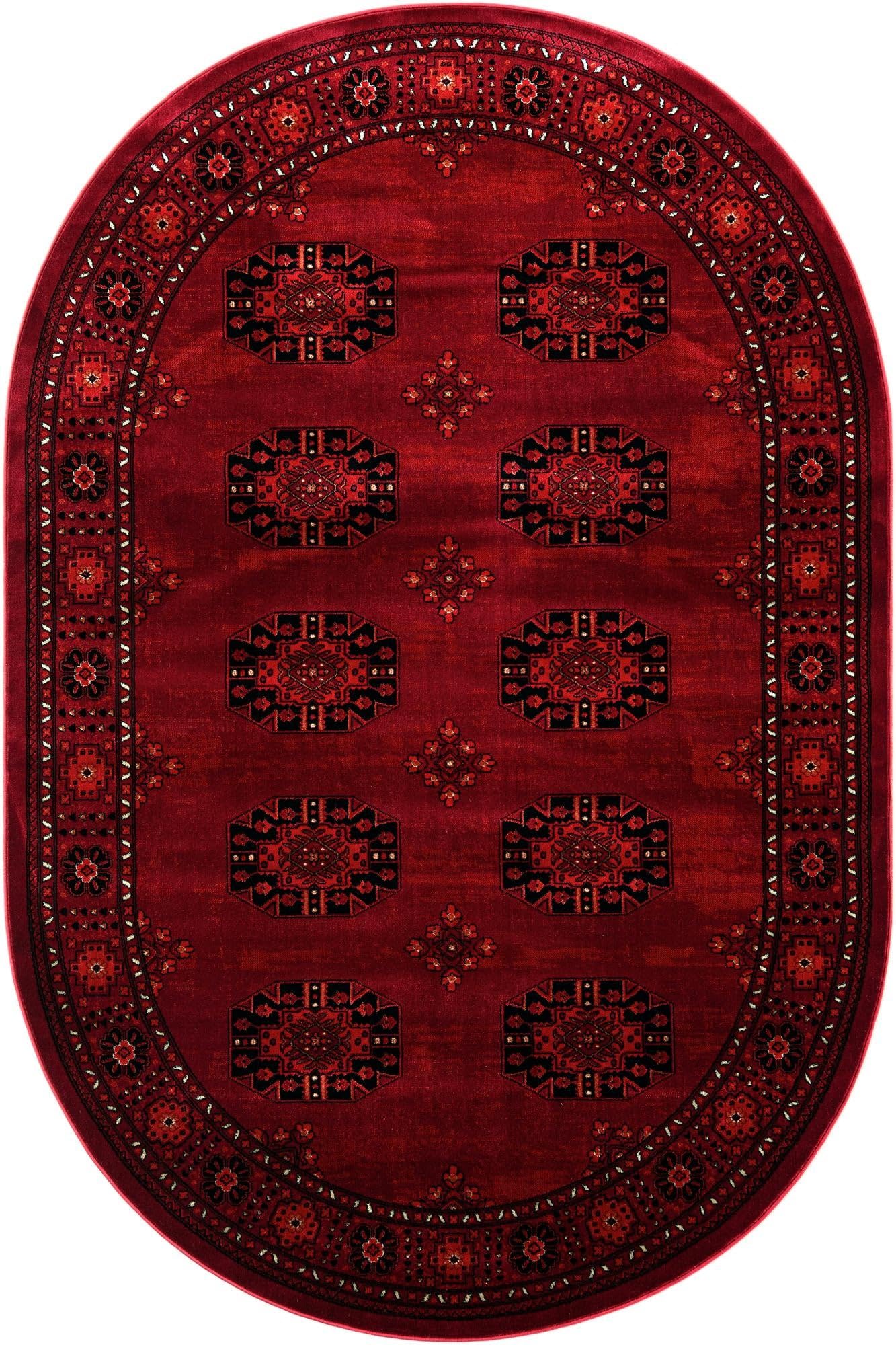Rugs.com Bokhara Collection Rug – 6x9 Oval Red Medium-Pile Rug Perfect for Living Rooms, Large Dining Rooms, Open Floorplans