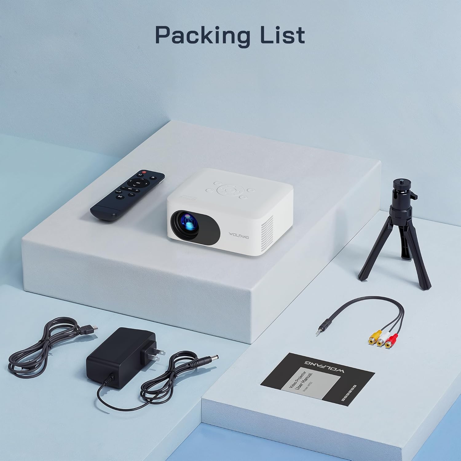 WOLFANG WP02 Mini Projector and accessories in packaging