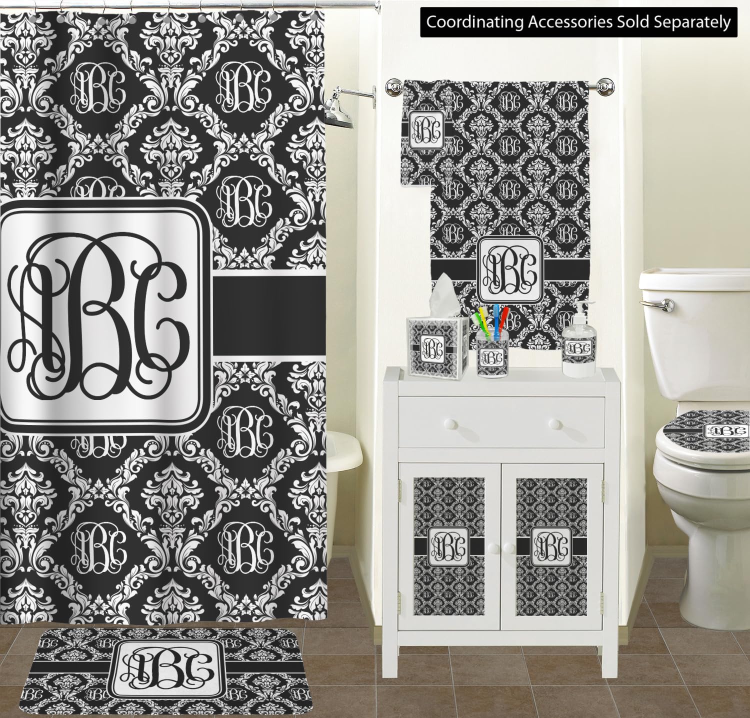RNK Shops Personalized Monogrammed Damask Toilet Seat Decal - Elongated