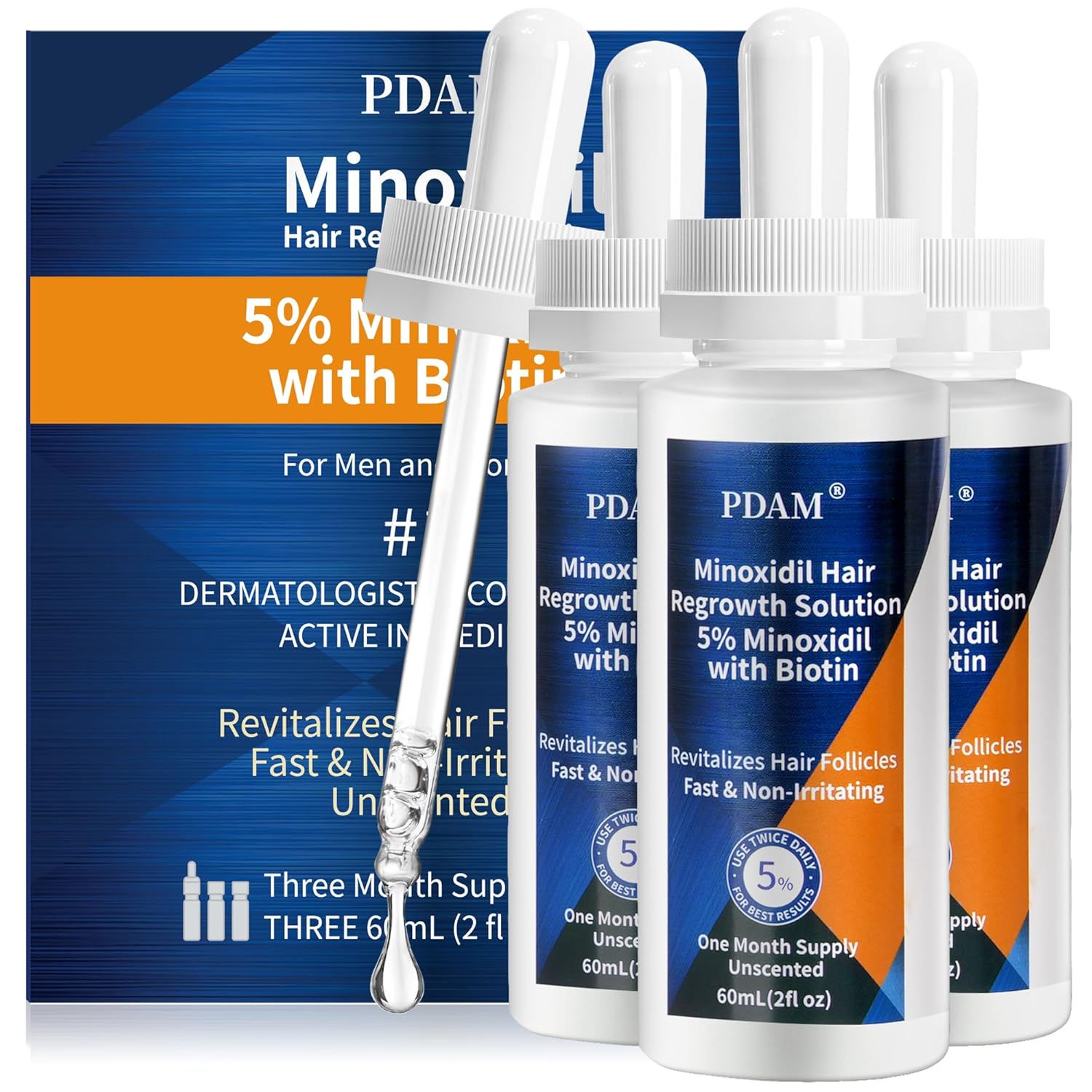 5% Minoxidil Hair Growth Serum for Men & Women – Regrow Fuller, Thicker Hair & Beard, Minoxidil for Women Hair Growth, Improves Appearance of Thinning Hair（3PACK）