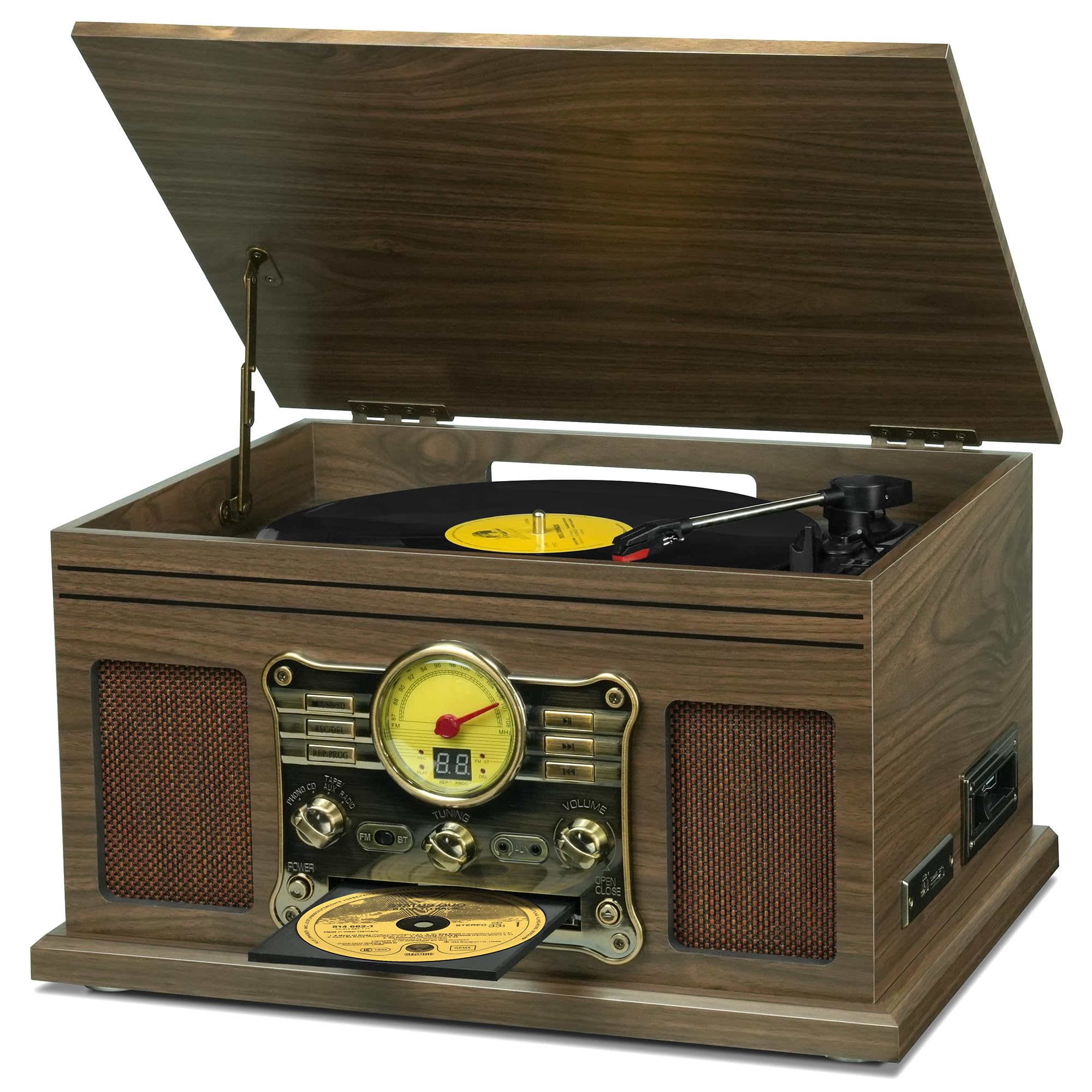 Record Player with Speakers Vintage Belt-Driven Turntable for Vinyl Records Bluetooth Turntable Support 3-Speed, Headphone, RCA Line, AUX-in for LP Players Home Decoration Wooden