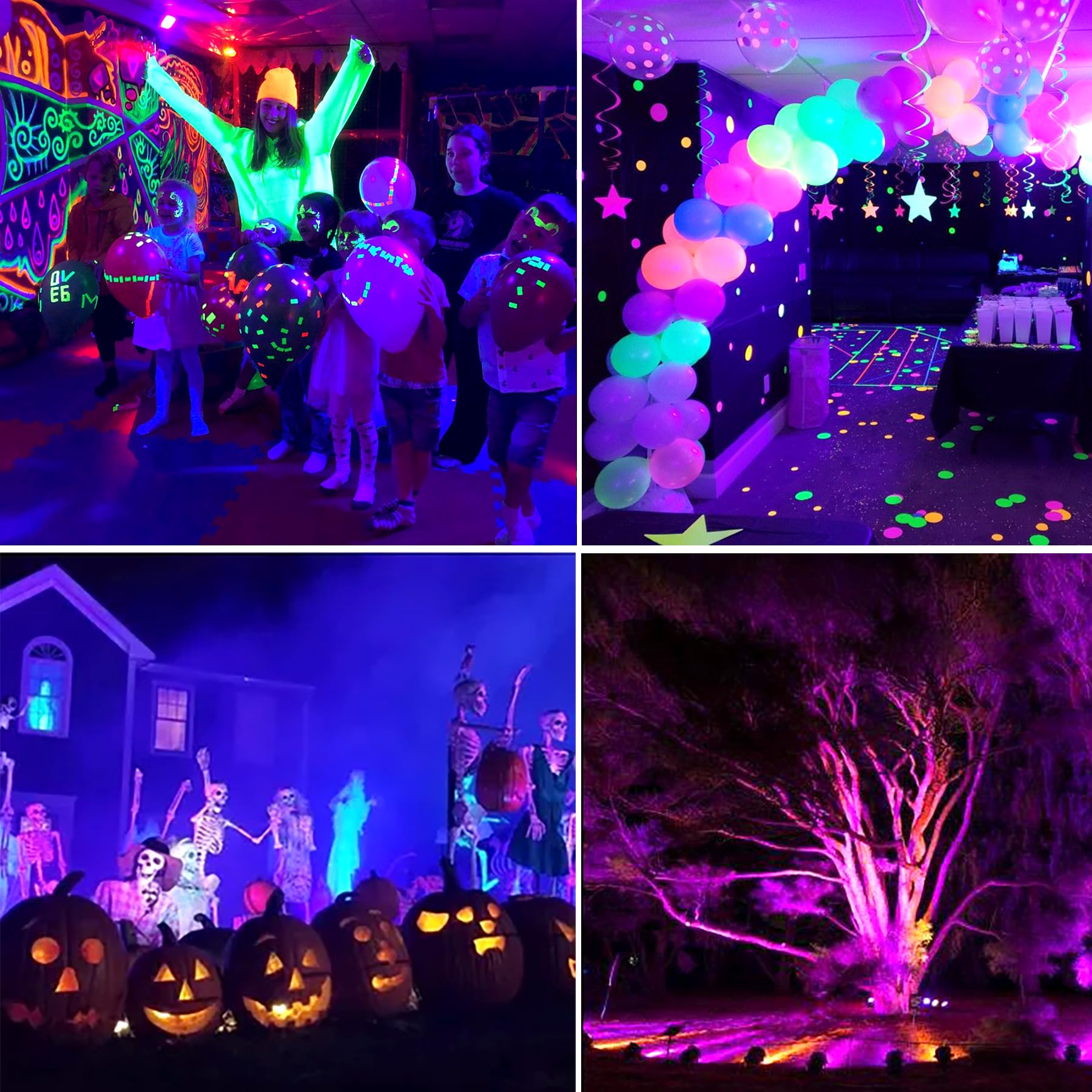 Foco de Luz UV,2 Piezas Luz Negra Ultravioleta,Lámpara UV LED IP66 Impermeable, Luz LED Ultravioleta Exterior para Halloween Navidad Fiesta Bar Discoteca DJ Fluorescente Pintura