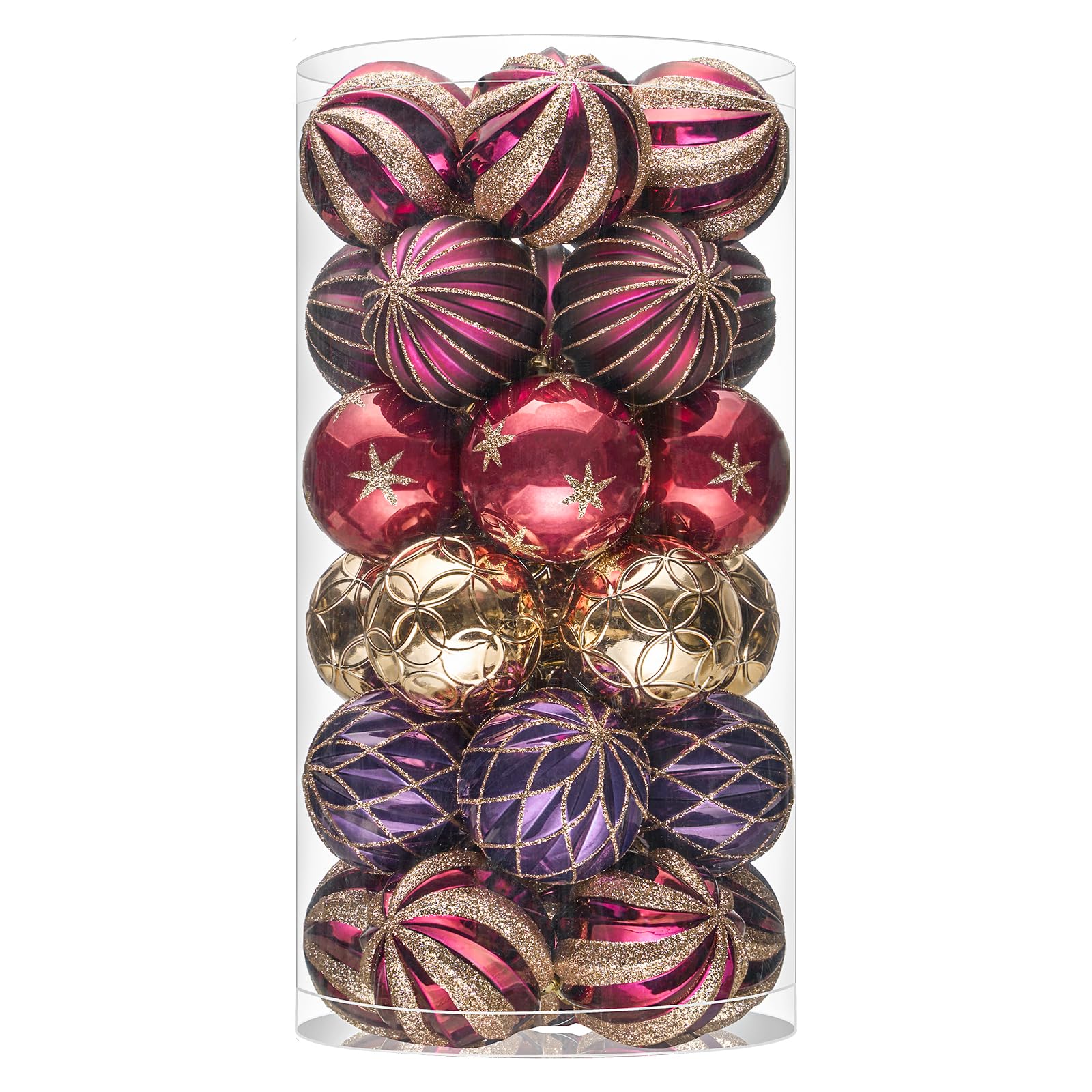 Boules de Noël incassables JORNOY violet et doré 60 mm lot de 30 pièces pour sapin