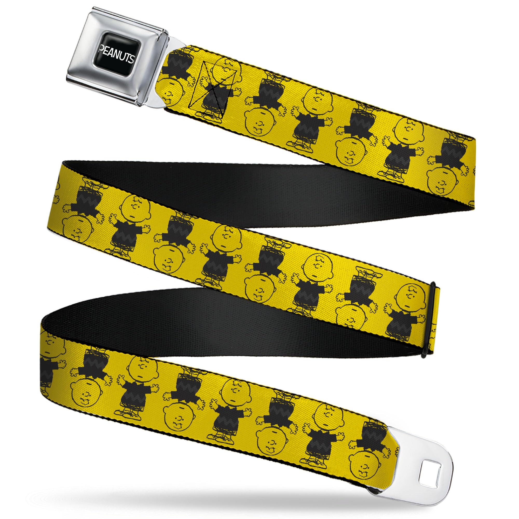 Peanuts Worldwide LLC Belt, Seatbelt Buckle Belt, Peanuts Charlie Brown Pose Flip Yellow Black, Youth 20 to 36 Inches