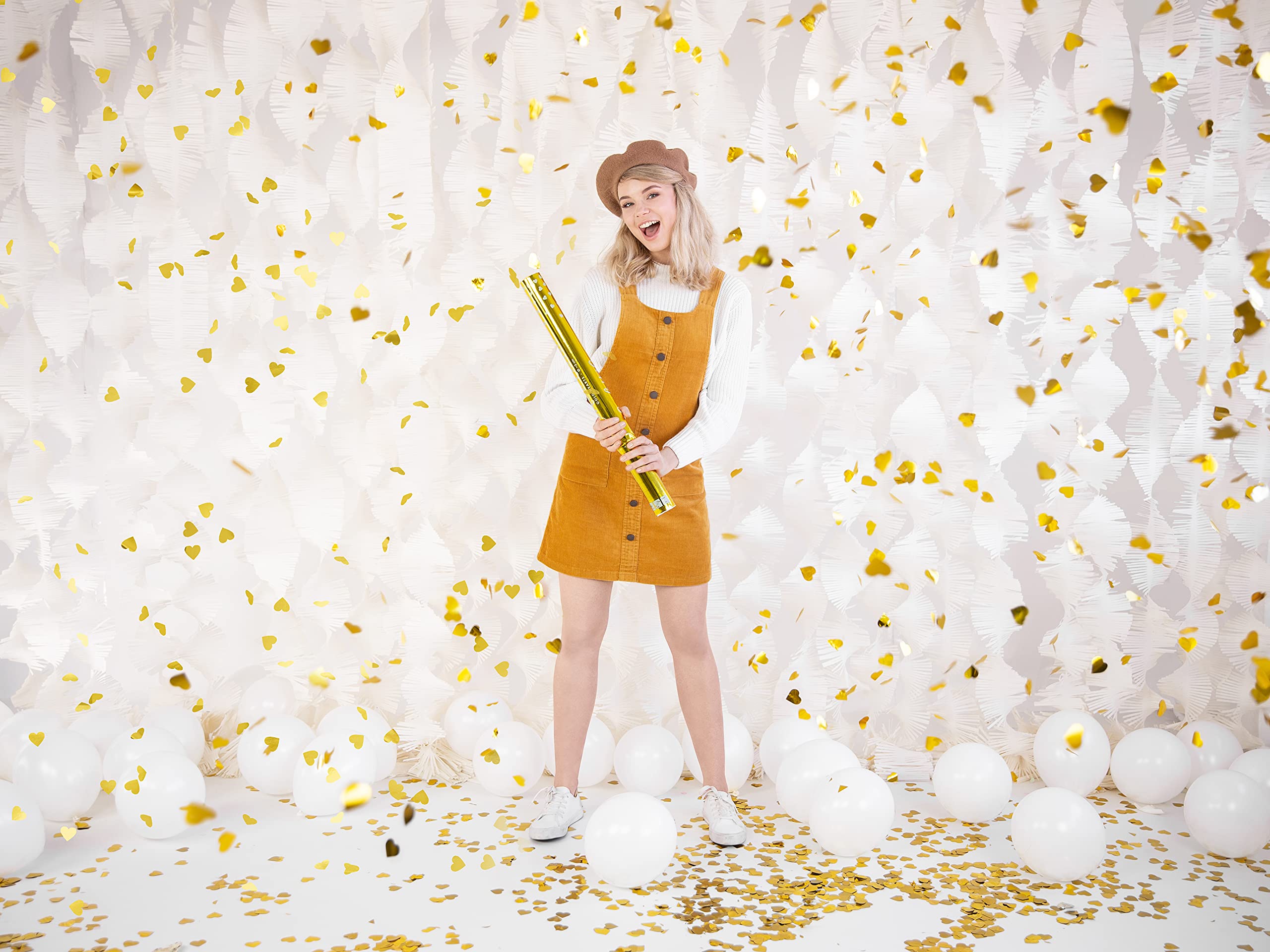 8 Stück Konfettikanone Herzen Gold 60cm - Reichweite 5-8m - Konfetti Launcher Hochzeit Brautpaar Regen Metallisch Druckluft - Geburtstag oder Silvester - Zenda Club
