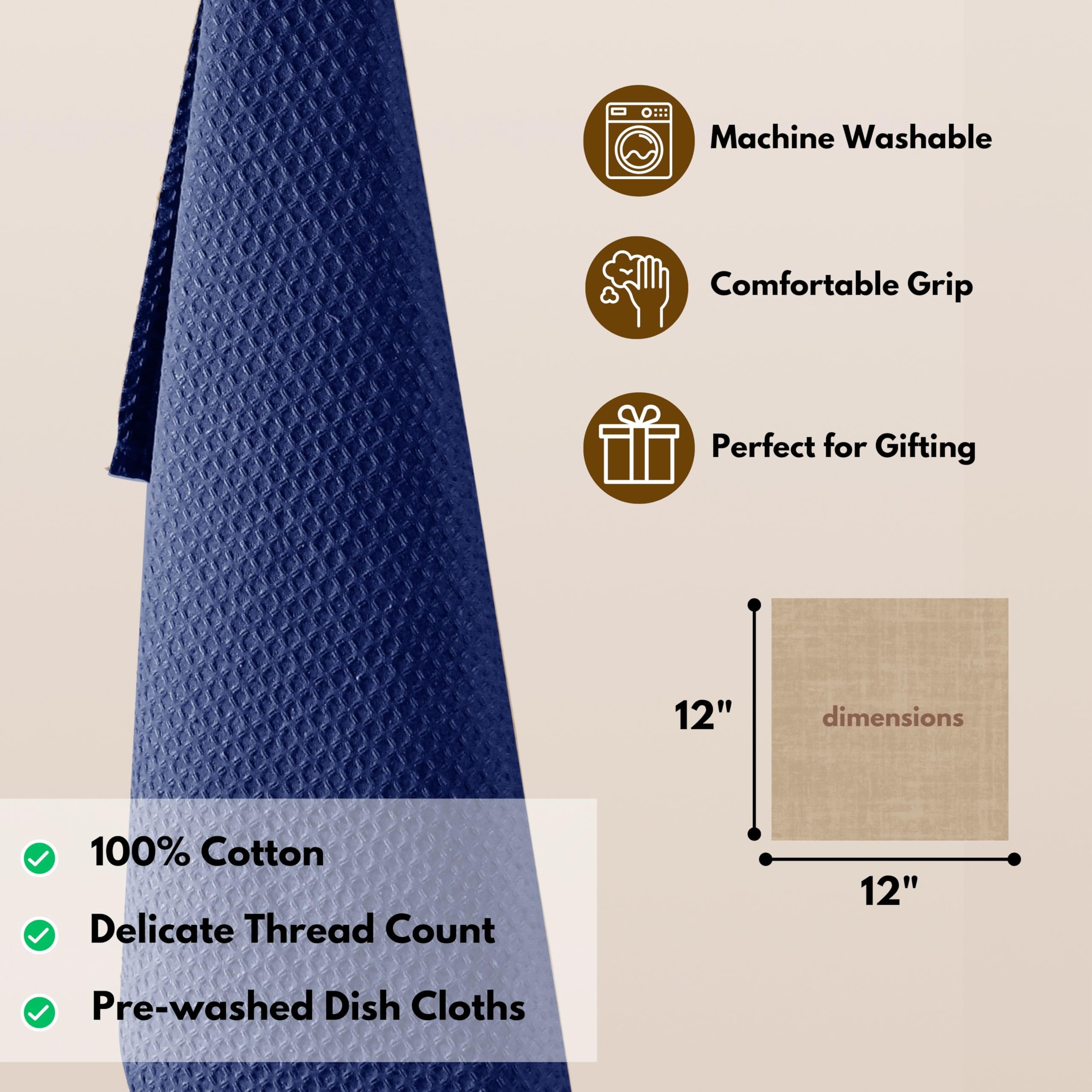 Native Fab Paquete de 12 paños de cocina de gofre, 100 % algodón, ultra absorbentes, para limpieza, secado y cocción de cocina, esenciales suaves y duraderos para uso diario, 12 x 12 pulgadas, color