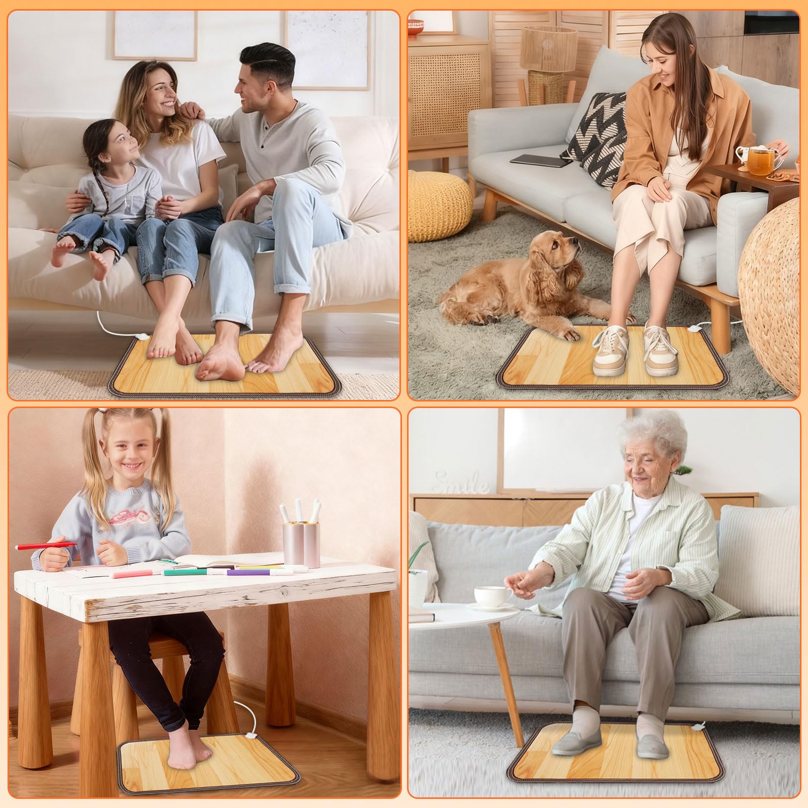 Calienta Pies Eléctrico 50x30cm Calentador de Pies Temperatura Ajustable Alfombra Calefactable con Parte Trasera Antideslizante, Calentadores de Pies Eléctrico para Oficina Hogar