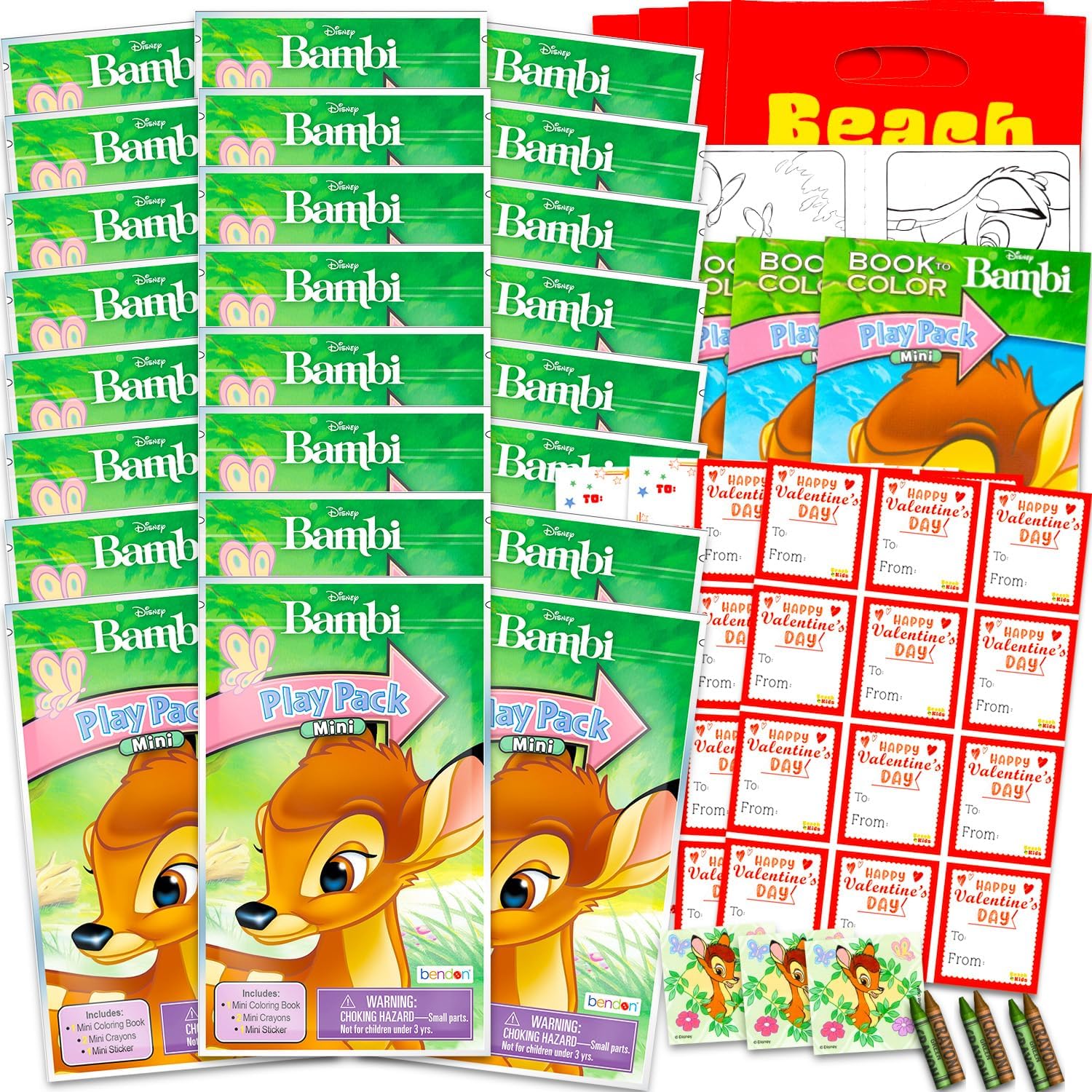 Disney Bambi Valentine's Day Classroom Gift Exchange Bundle - 24 Bambi Mini Coloring Activity Books for School Valentines Cards, Stickers | Valentines Kids Party Favors