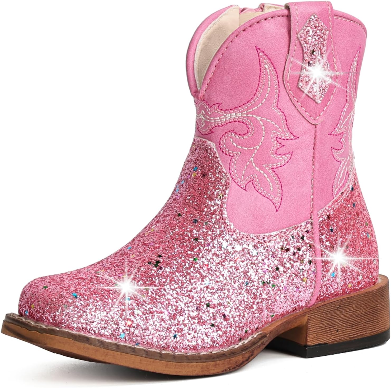 Girls Cowgirl Boots Toddler Boys Cowboy Boots for Kids Square Toe Glitter Mid Calf Riding Western Boot