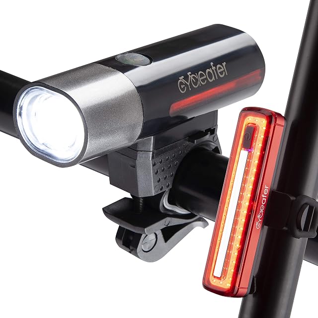 Cycleafer® LED Bike Lights - Rechargeable, Water Resistance, Headlight & Taillight for Ultimate Safety - Bike Light Set for Road, Mountain & City Bikes.