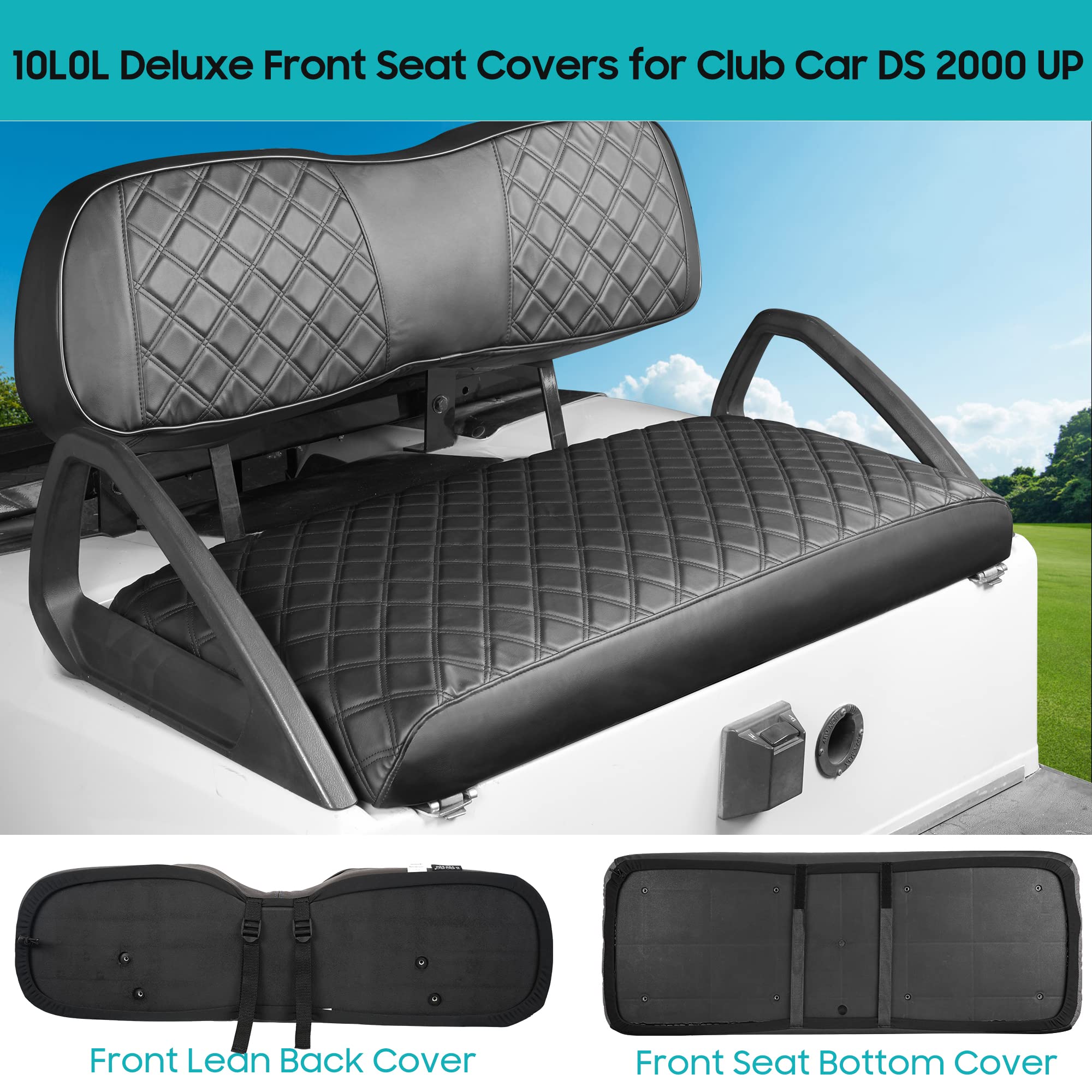 10L0L Housses de siège de voiturette de golf pour Club Car DS, housses de siège avant en cuir PVC de luxe, imperméables et résistantes à l'usure, faciles à nettoyer, faciles à installer, housses de