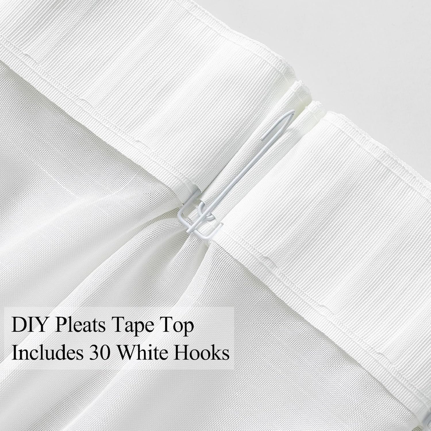 Pinch Pleat White Sheer Curtains 90 Inch Long 2 Panels, Textured Mesh Voile See Through Curtains & Drapes for Living Room Window, Elegant Transparent Ceiling Curtain with Hooks for Track