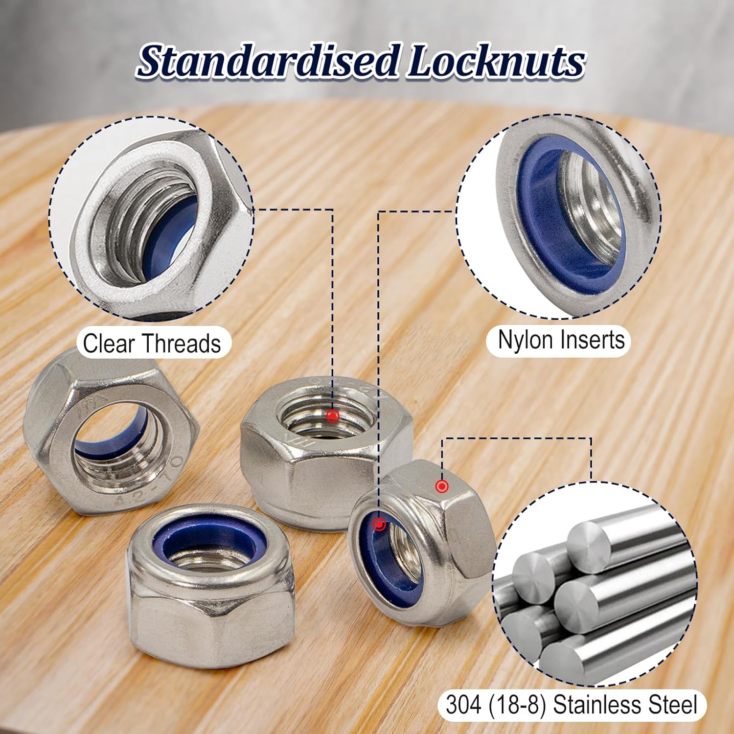 Nylon Insert Locknuts Assortment Kit (310 Pcs),M3 M4 M5 M6 M8