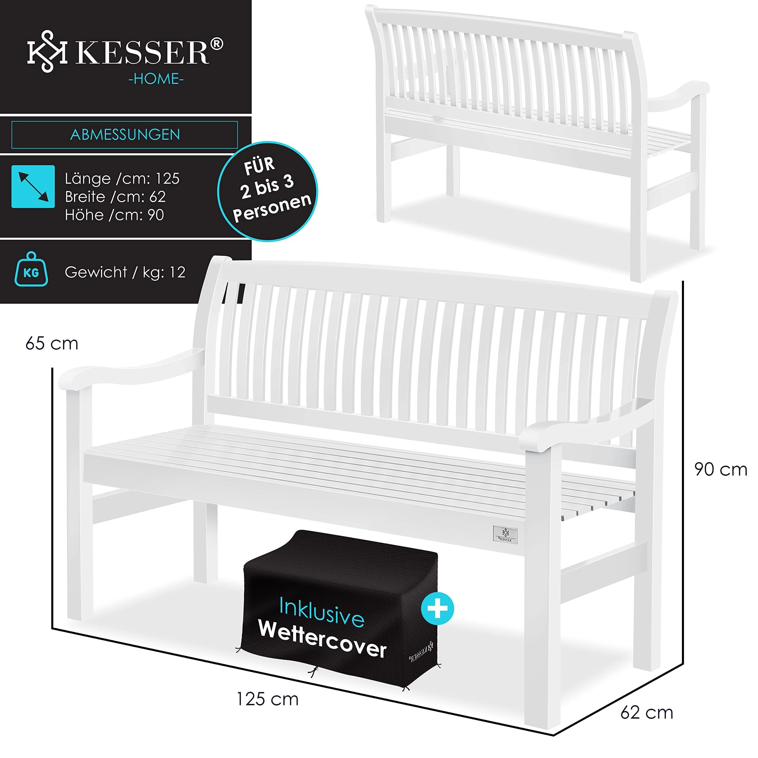 KESSER® Panca da giardino in legno resistente alle intemperie, 125 cm, 2-3 posti, per esterni, balcone in legno massiccio, portata 320 kg, per giardino, terrazza e balcone, con copertura, colore