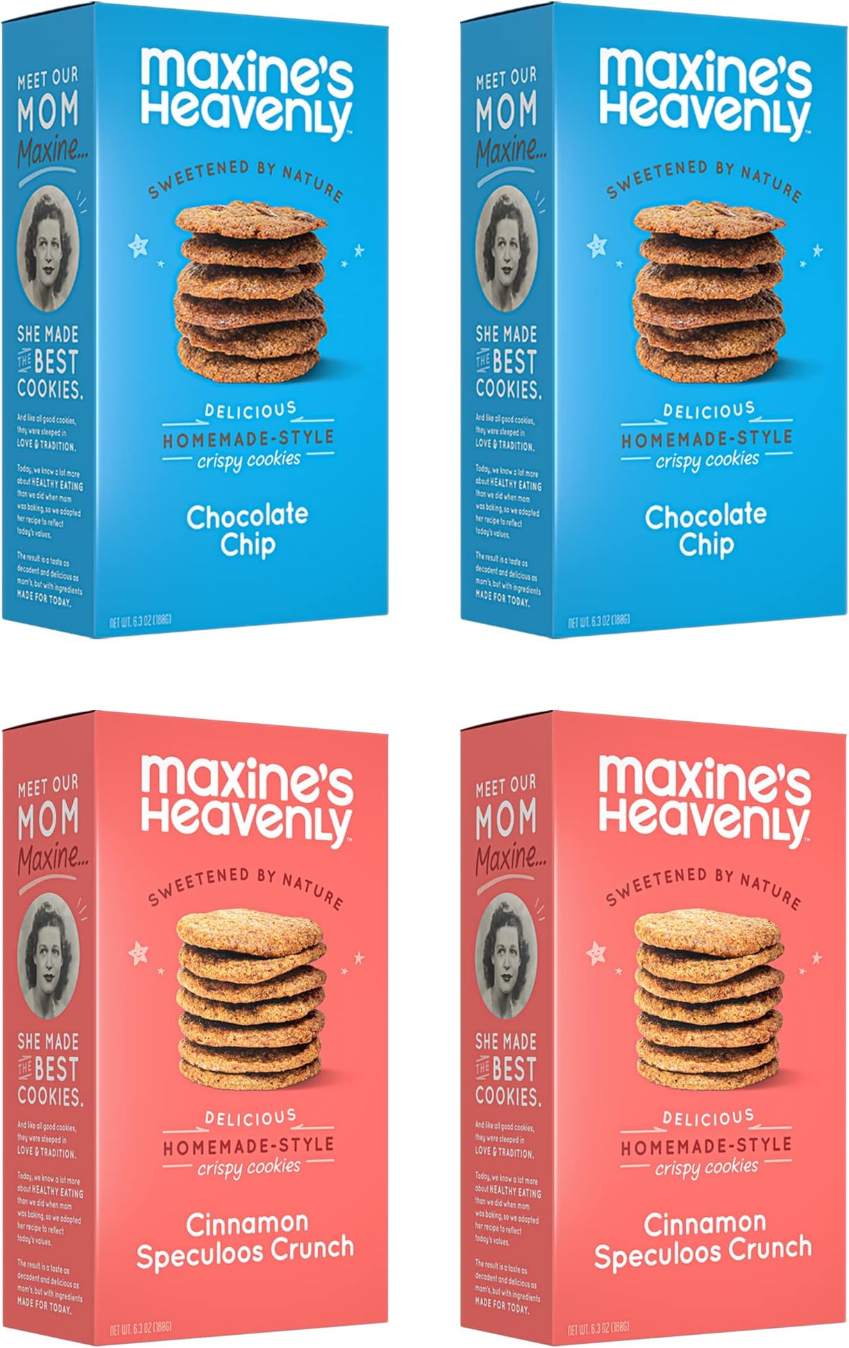 Crispy Chocolate Chip Cookies and Cinnamon Speculoos Cookies | Low Carb, Low Sugar, Vegan Snacks, Plant Based Snack, Kosher, Gluten Free Snack - Healthy Snacks | 4 pack = 48 cookies