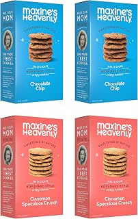 Maxine's Heavenly Crispy Chocolate Chip Cookies and Cinnamon Speculoos Cookies | Low Carb, Low Sugar, Vegan Snacks, Plant Based Snack, Kosher, Gluten Free Snack - Healthy Snacks | 4 pack = 48 cookies