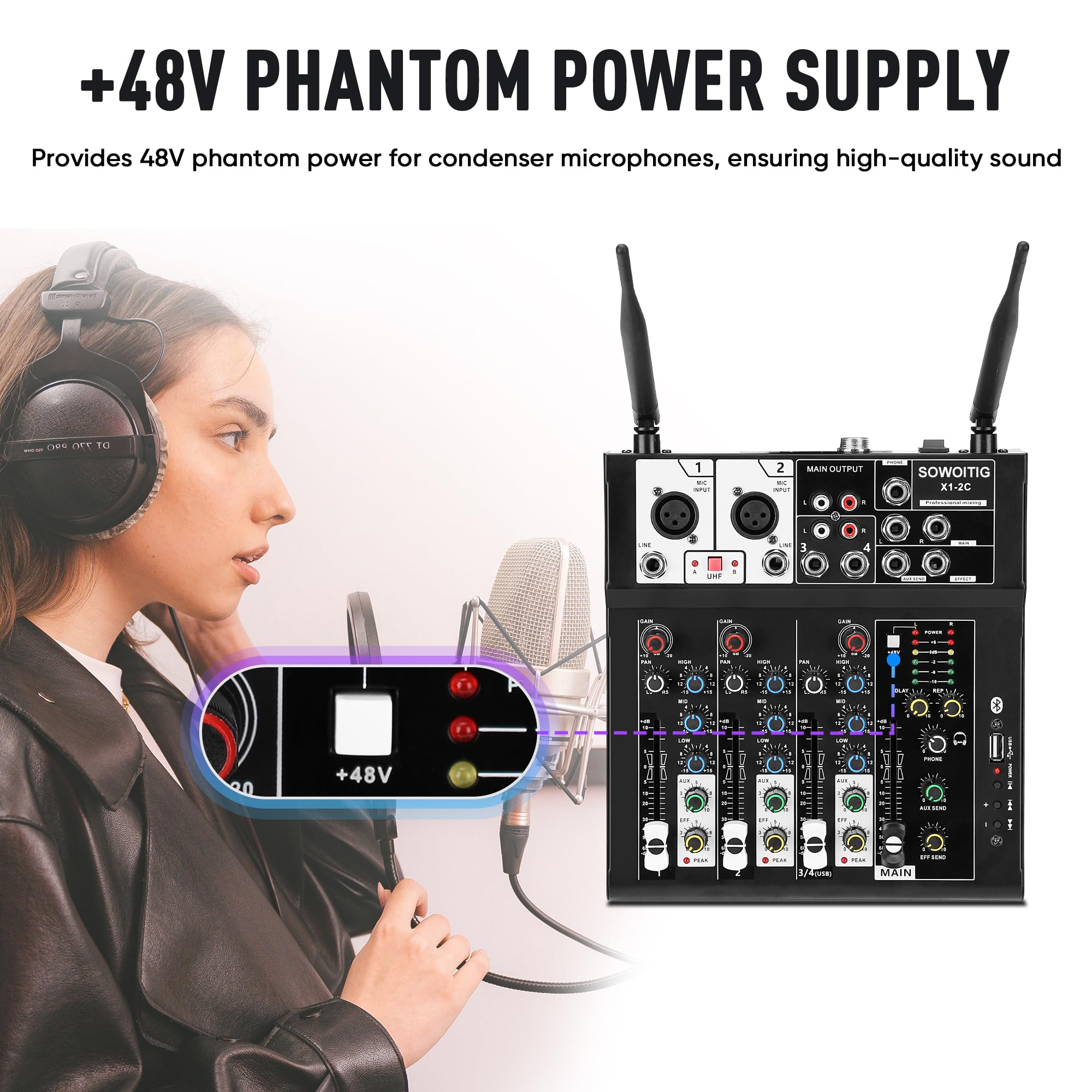 Audio Sound Mixer Board 4 Canali Compatibile Bluetooth Professionale Portatile DJ Digitale Console di Mixing con Microfono Senza Fili Schede di Mixing Per Studio Recording