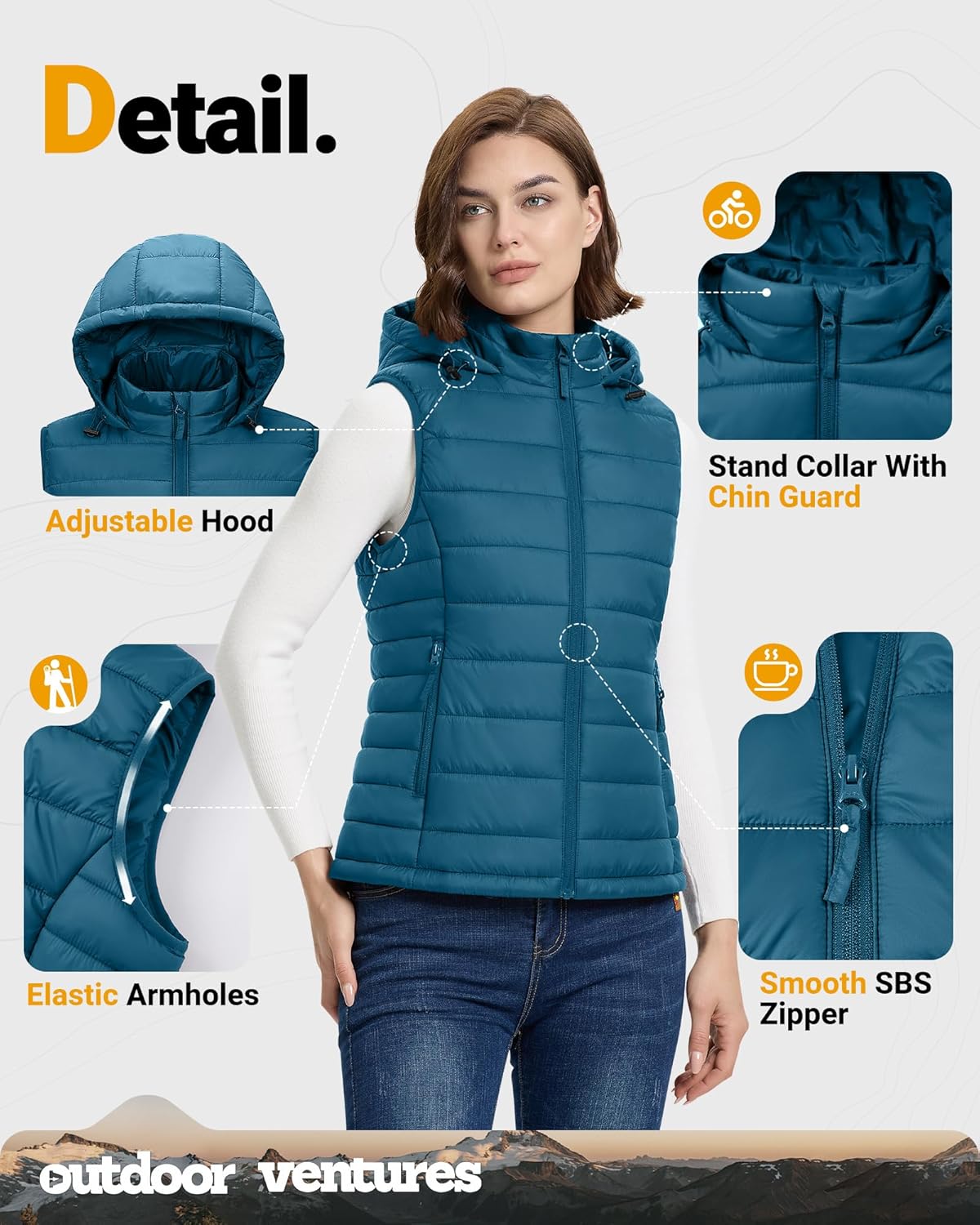 Outdoor Ventures Women's Lightweight Packable Hooded Puffer Vest Outerwear Zip Up Warm Sleeveless Winter Jacket Quilted Coat - Image 7