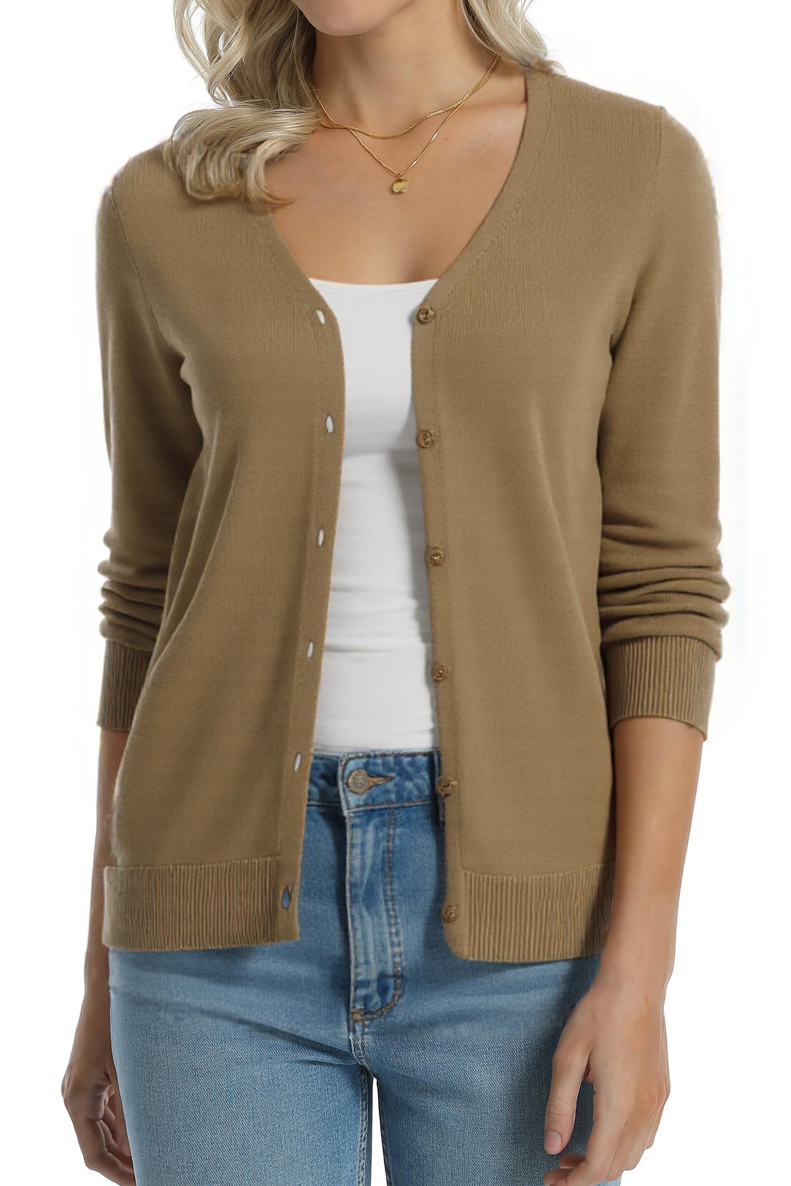 QUALFORT Damen Strickjacke aus 100% Baumwolle weich & leicht Langarm mit Knopfleiste