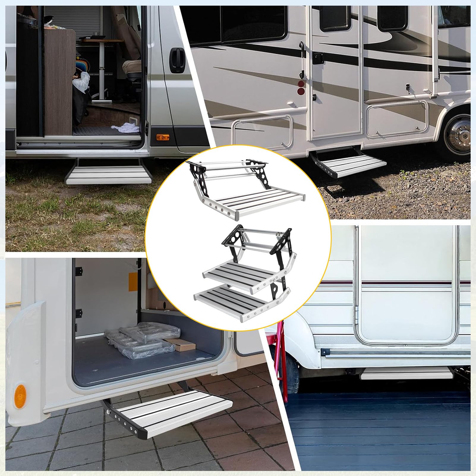 Aluminiowy, RęCznie RozkłAdany, SkłAdany Stopień Do Kampera, Elektryczne,Stopnie Do Kampera, Ze śWiatłEm, Kamper, Przyczepa Kempingowa 1Step-Manual